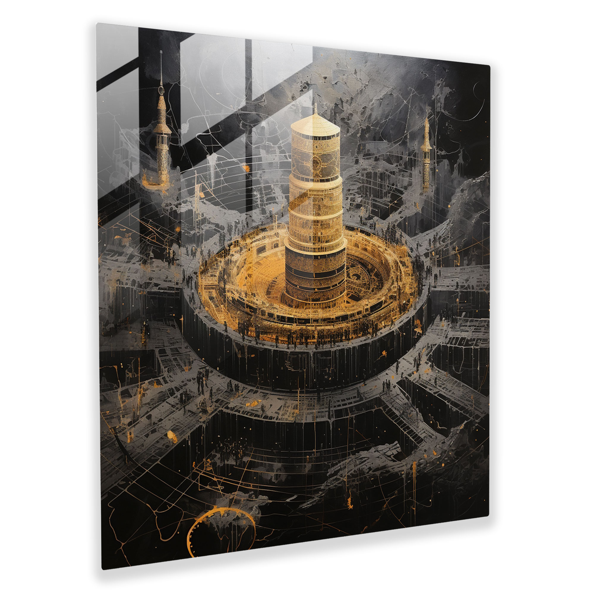 Calligraphy Glass Print - Kaaba - Kaaba, Wall Decoration, Elegant Strokes, Home Decoration