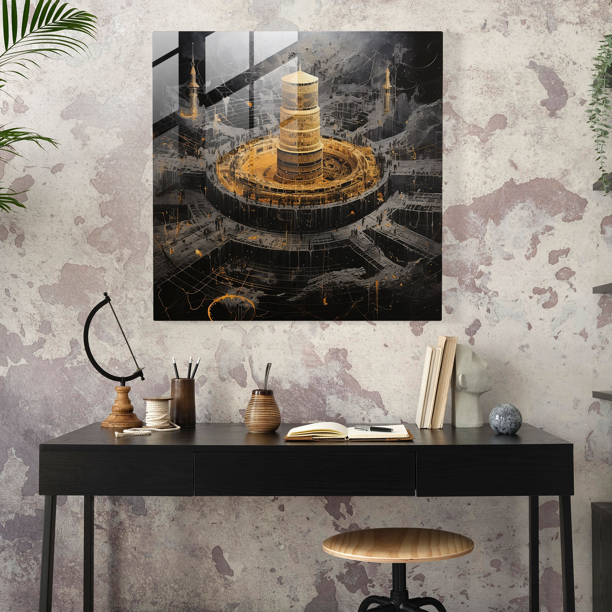 Calligraphy Glass Print - Kaaba - Kaaba, Wall Decoration, Elegant Strokes, Home Decoration