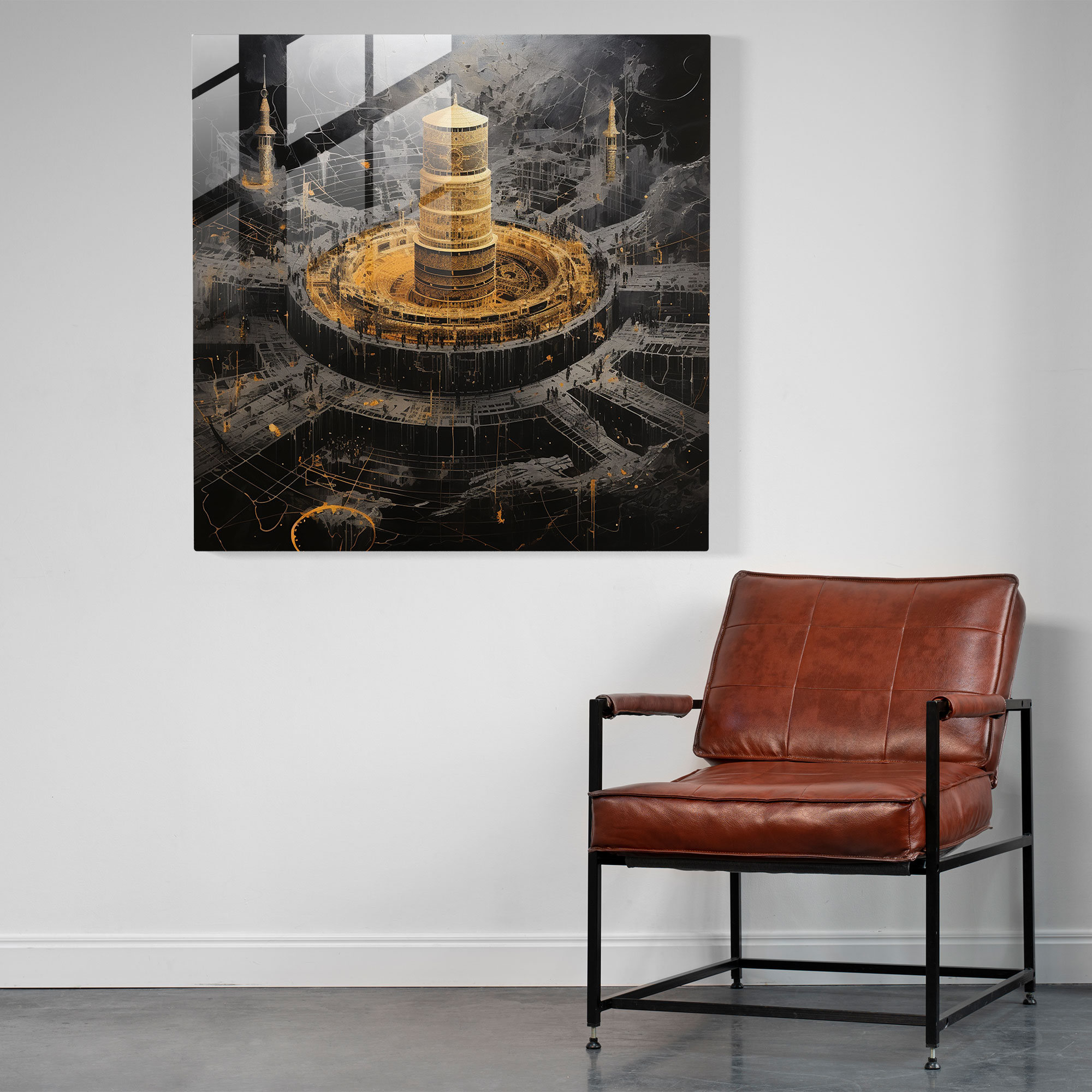 Calligraphy Glass Print - Kaaba - Kaaba, Wall Decoration, Elegant Strokes, Home Decoration