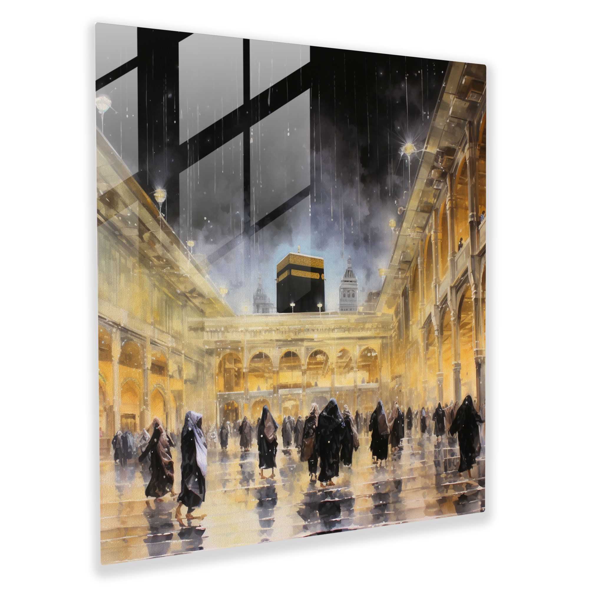 Kaaba Watercolor Glass Print - Kaaba, Home Decoration, Kaaba, Glass Art