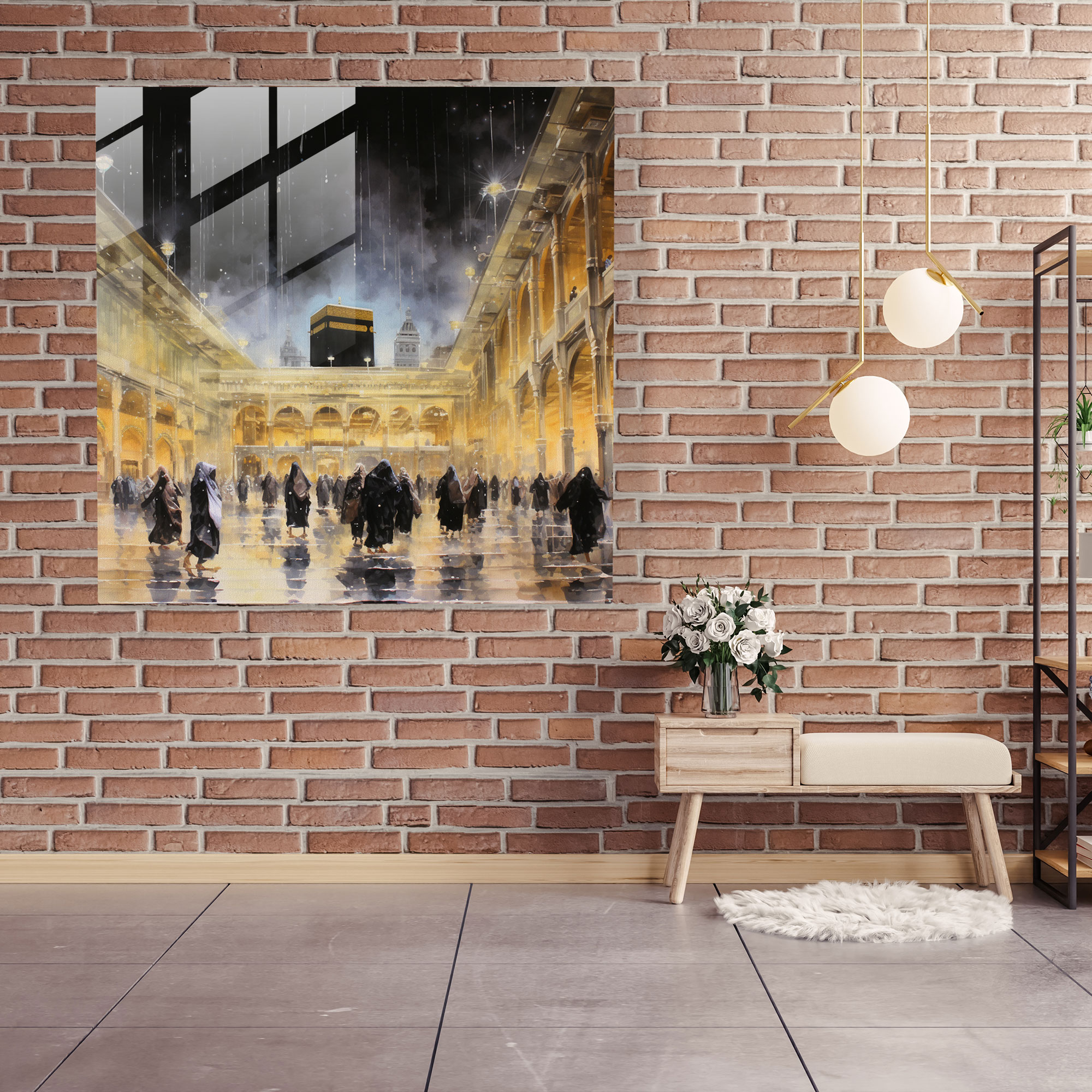 Kaaba Watercolor Glass Print - Kaaba, Home Decoration, Kaaba, Glass Art