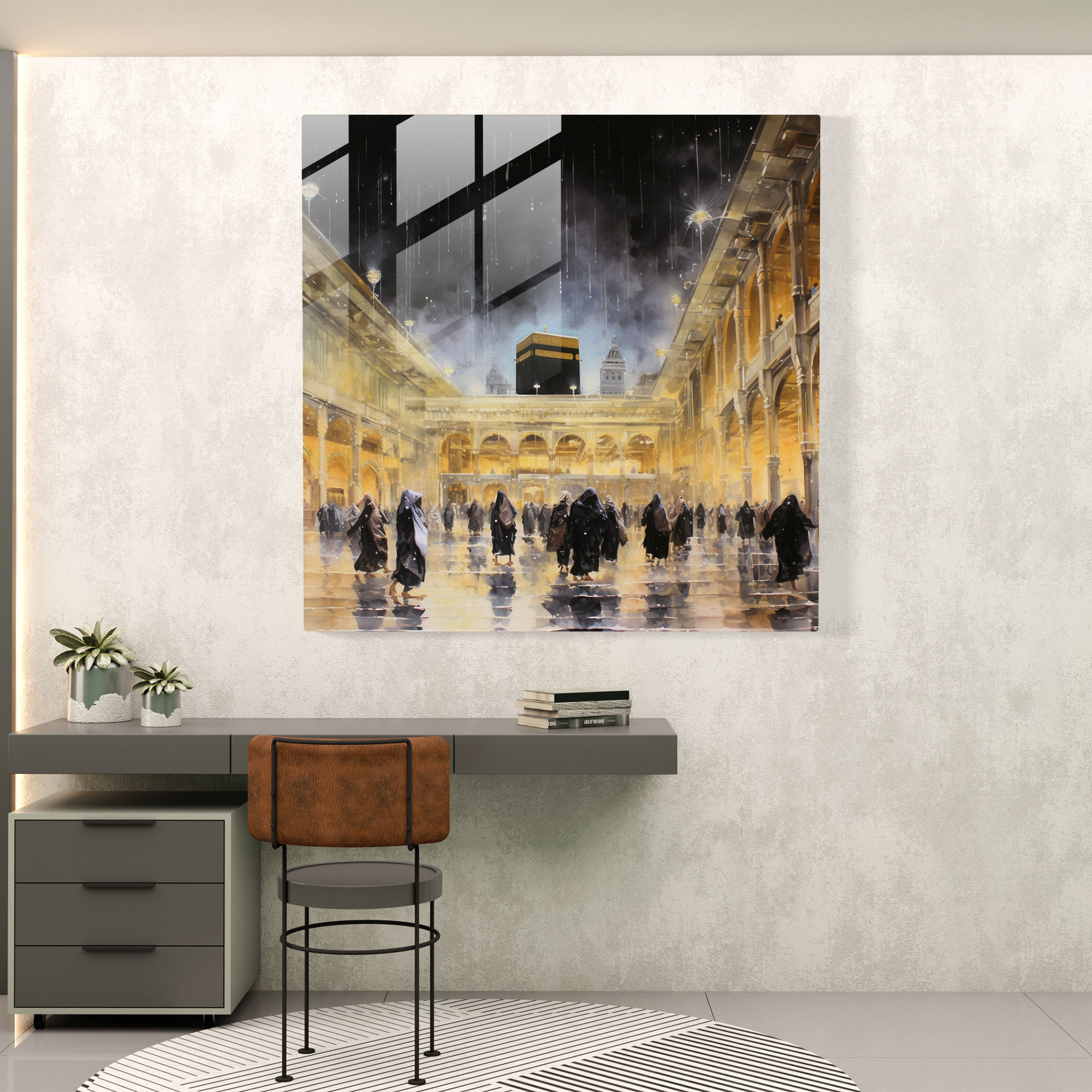 Kaaba Watercolor Glass Print - Kaaba, Home Decoration, Kaaba, Glass Art