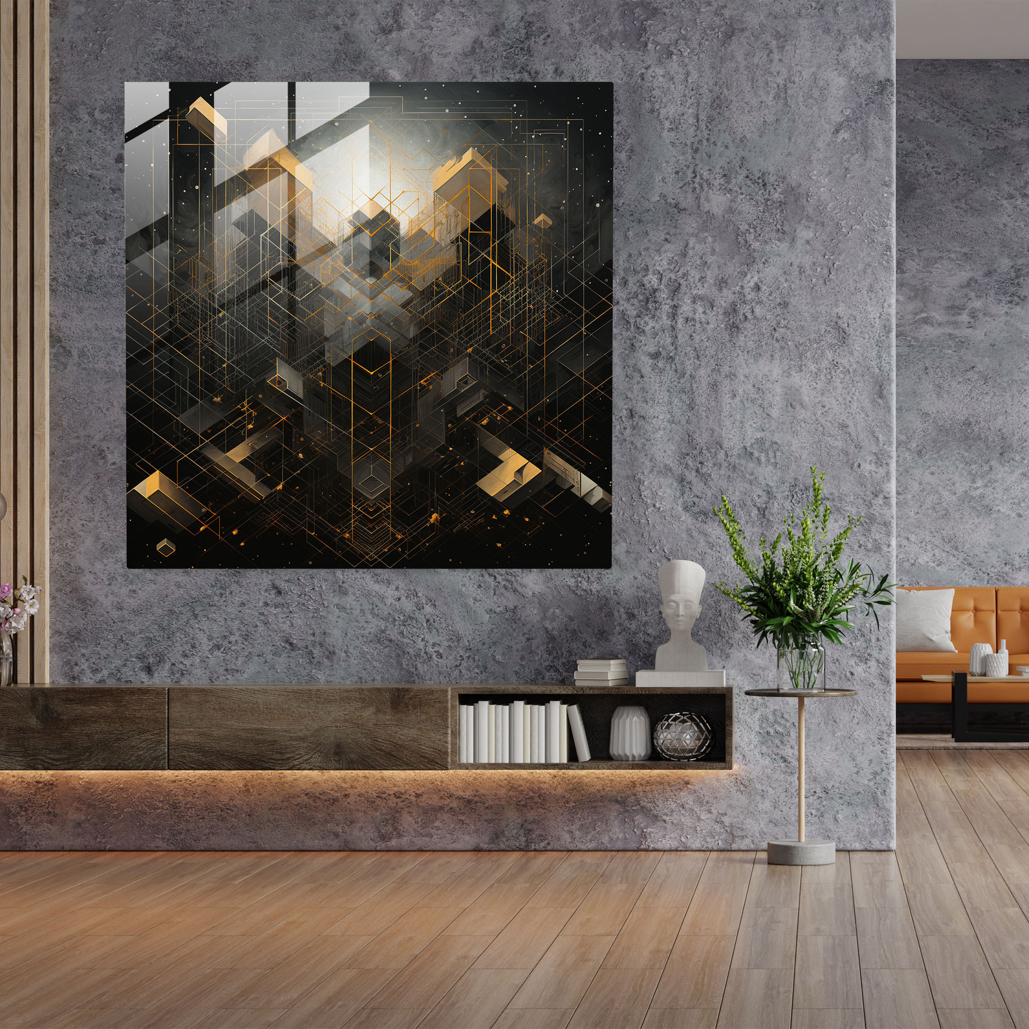 Kaaba Geometric Glass Print - Kaaba, Home Decoration, Glass Print, Glass Art