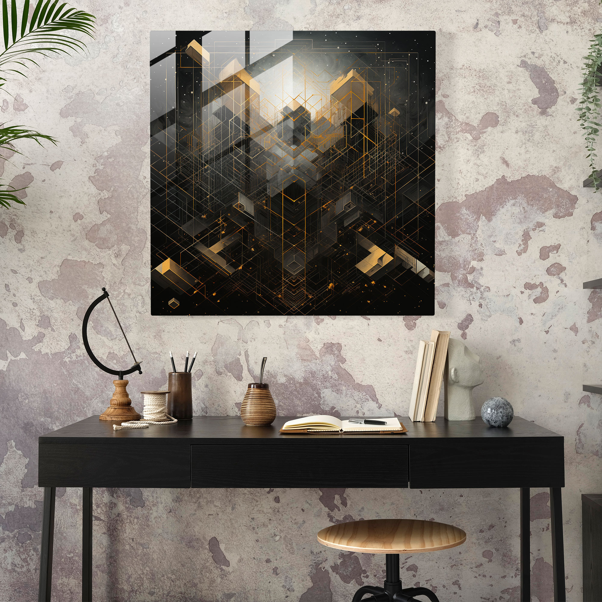 Kaaba Geometric Glass Print - Kaaba, Home Decoration, Glass Print, Glass Art