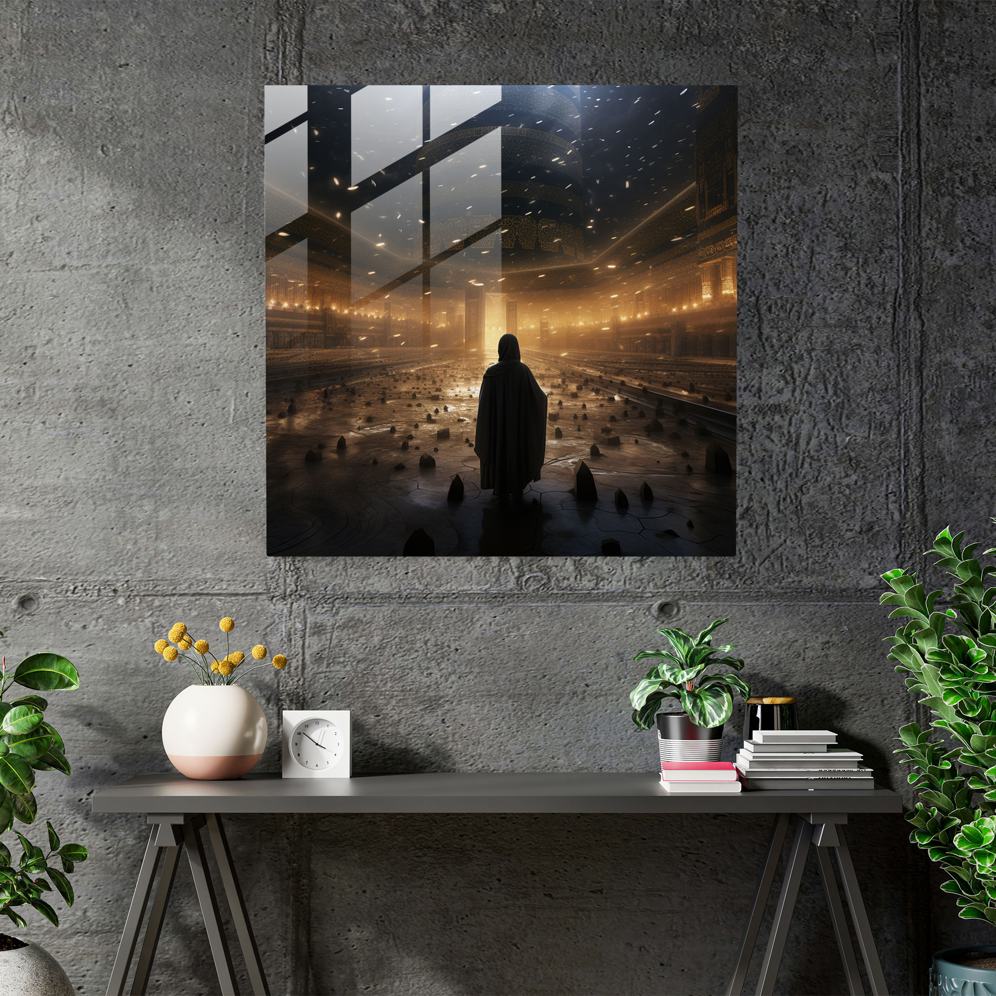 Kaaba Gerçeküstü Cam Tablo - Cam Tablo Kaaba Cam Duvar Sanatı