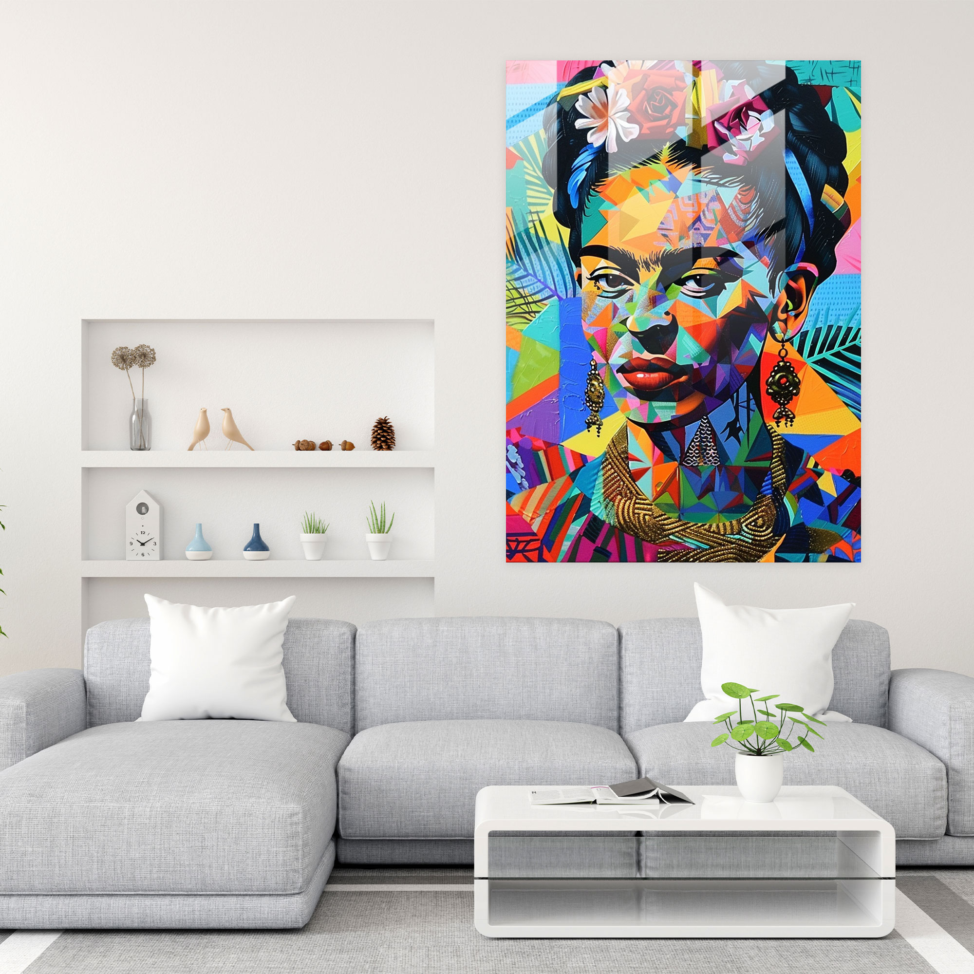 Geometrik Uyum Cam Duvar Sanatı - Frida Kahlo Eserleri Sanatsal Dokunuş Cam Duvar Sanatı Frida Kahlo Tarzı
