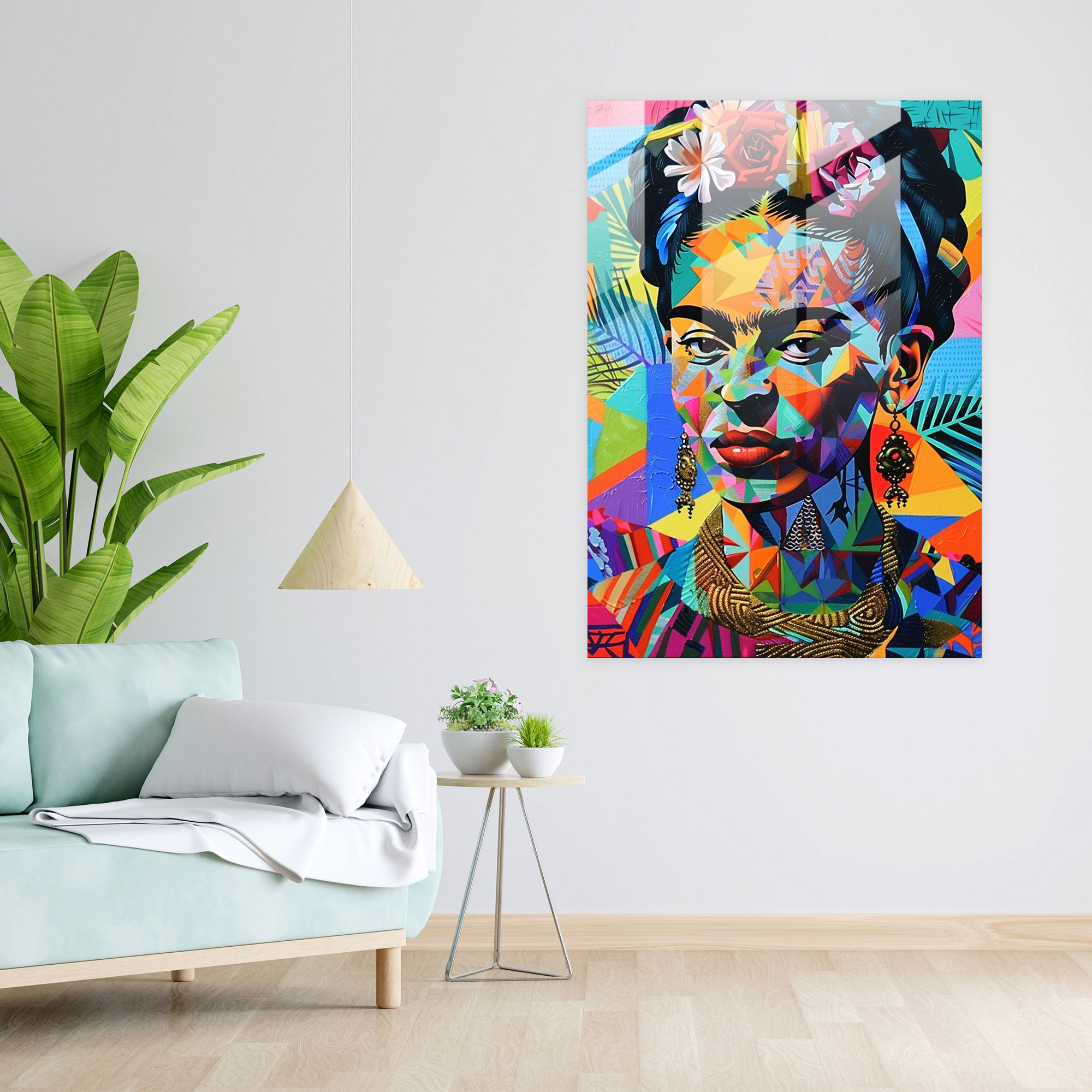 Geometrik Uyum Cam Duvar Sanatı - Frida Kahlo Eserleri Sanatsal Dokunuş Cam Duvar Sanatı Frida Kahlo Tarzı