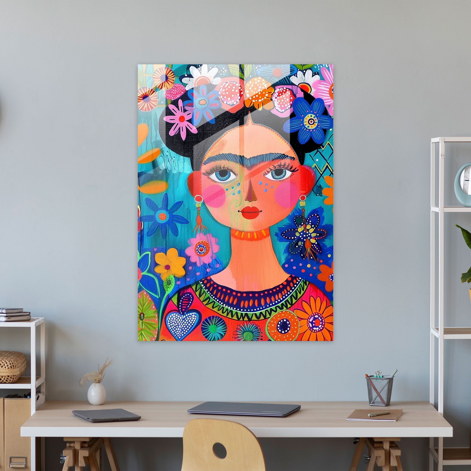 Renkli Kaleydoskop Cam Duvar Sanatı - Frida Kahlo Eserleri Renklerin Kaleydoskopu Frida Kahlo Tarzı Duvar Dekorasyonu