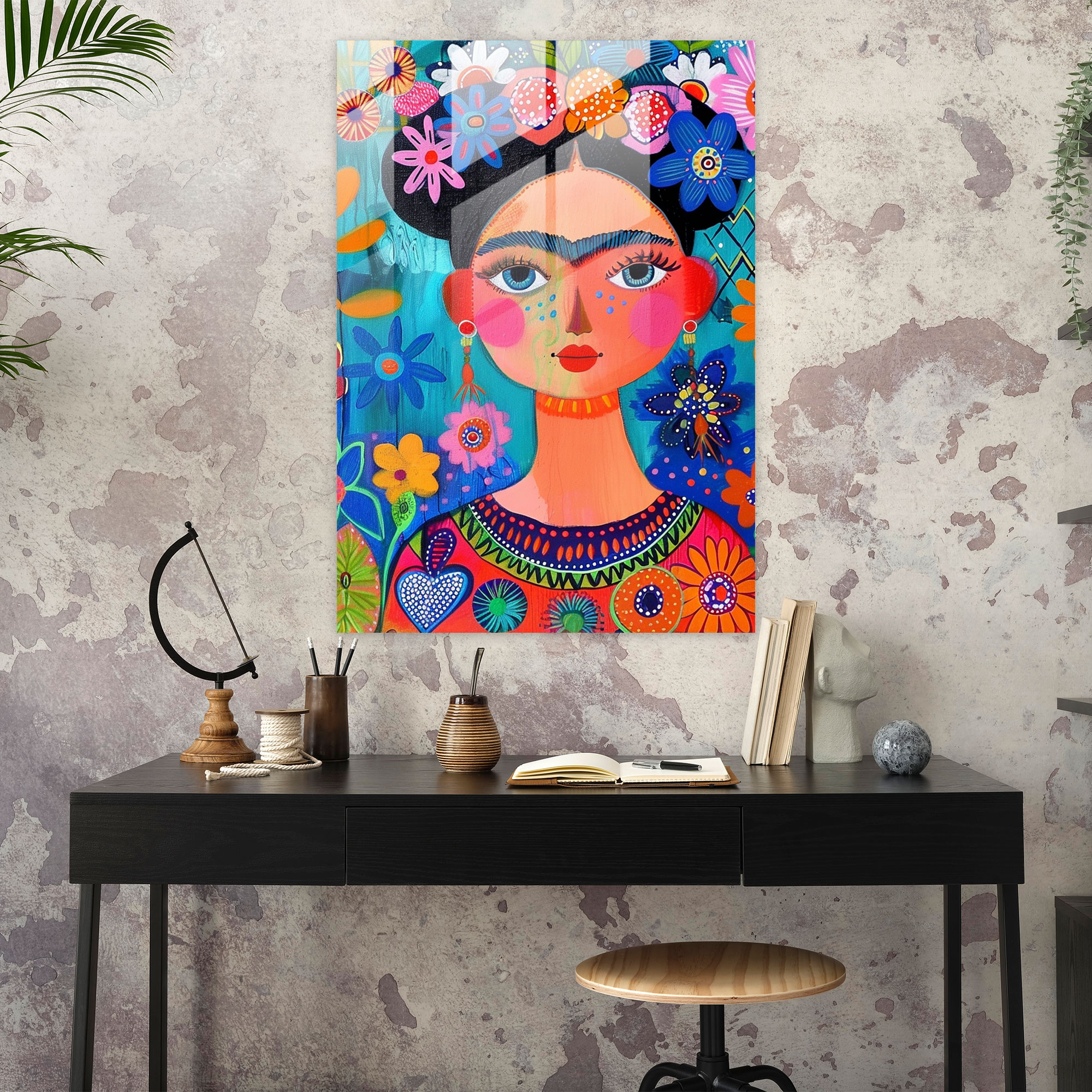 Renkli Kaleydoskop Cam Duvar Sanatı - Frida Kahlo Eserleri Renklerin Kaleydoskopu Frida Kahlo Tarzı Duvar Dekorasyonu