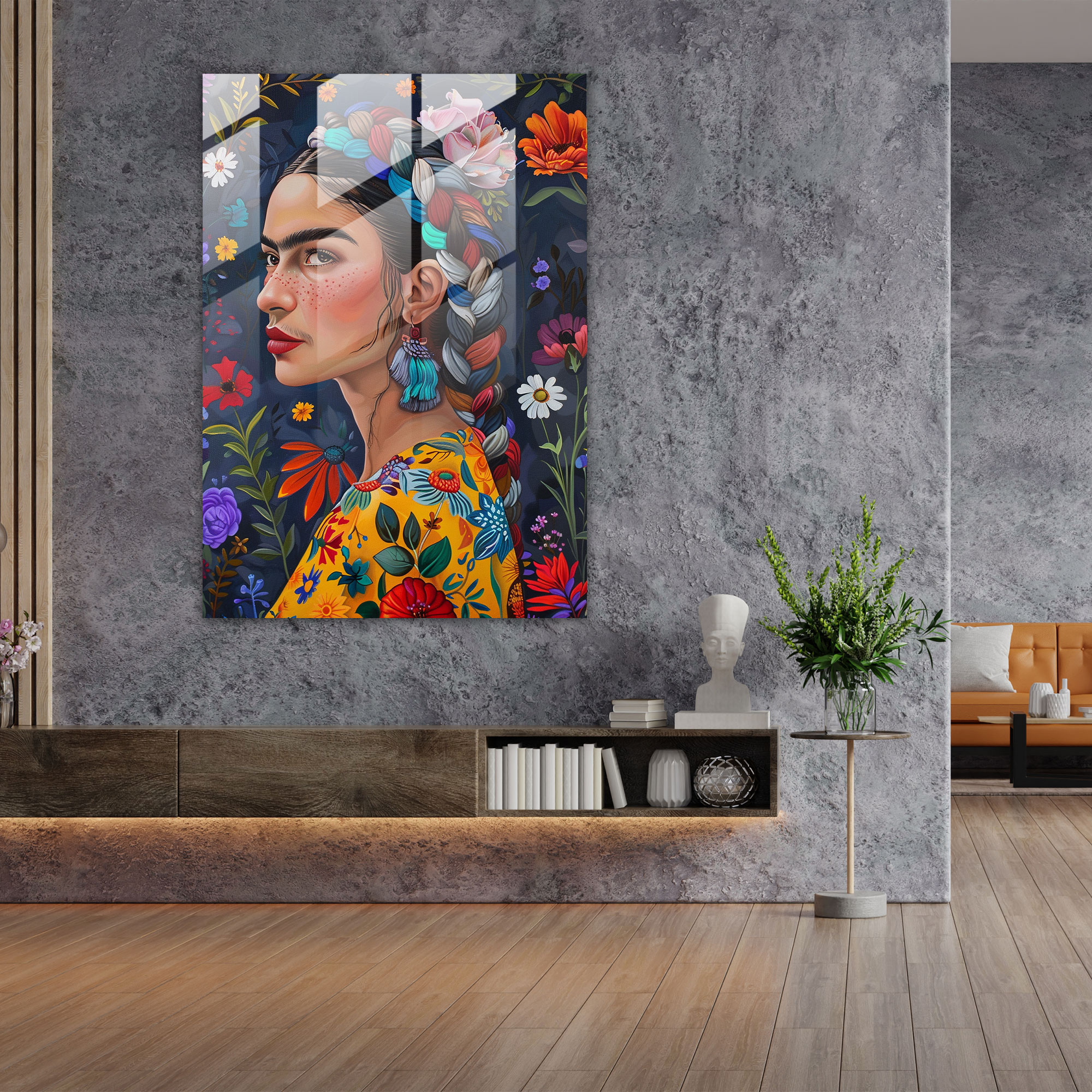 Frida Kahlo Tarzı Cam Tablo - Frida Kahlo Eserleri Cam Duvar Sanatı Ev Dekorasyonu Modern Sanat
