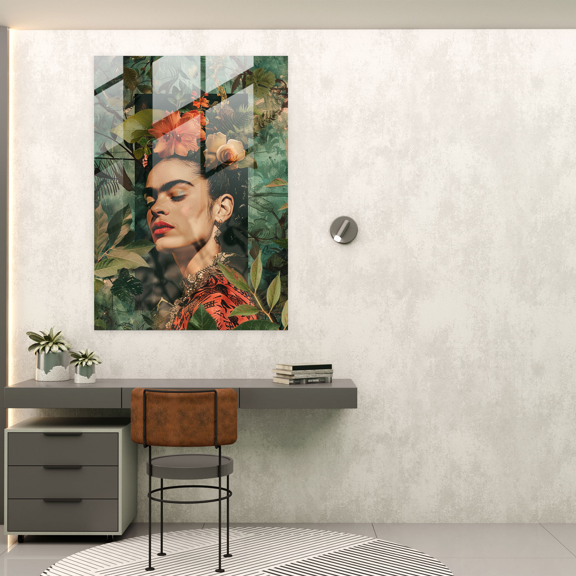 Frida Kahlo Tarzı Cam Duvar Sanatı - Ev Dekorasyonu Cam Tablo Duvar Dekorasyonu