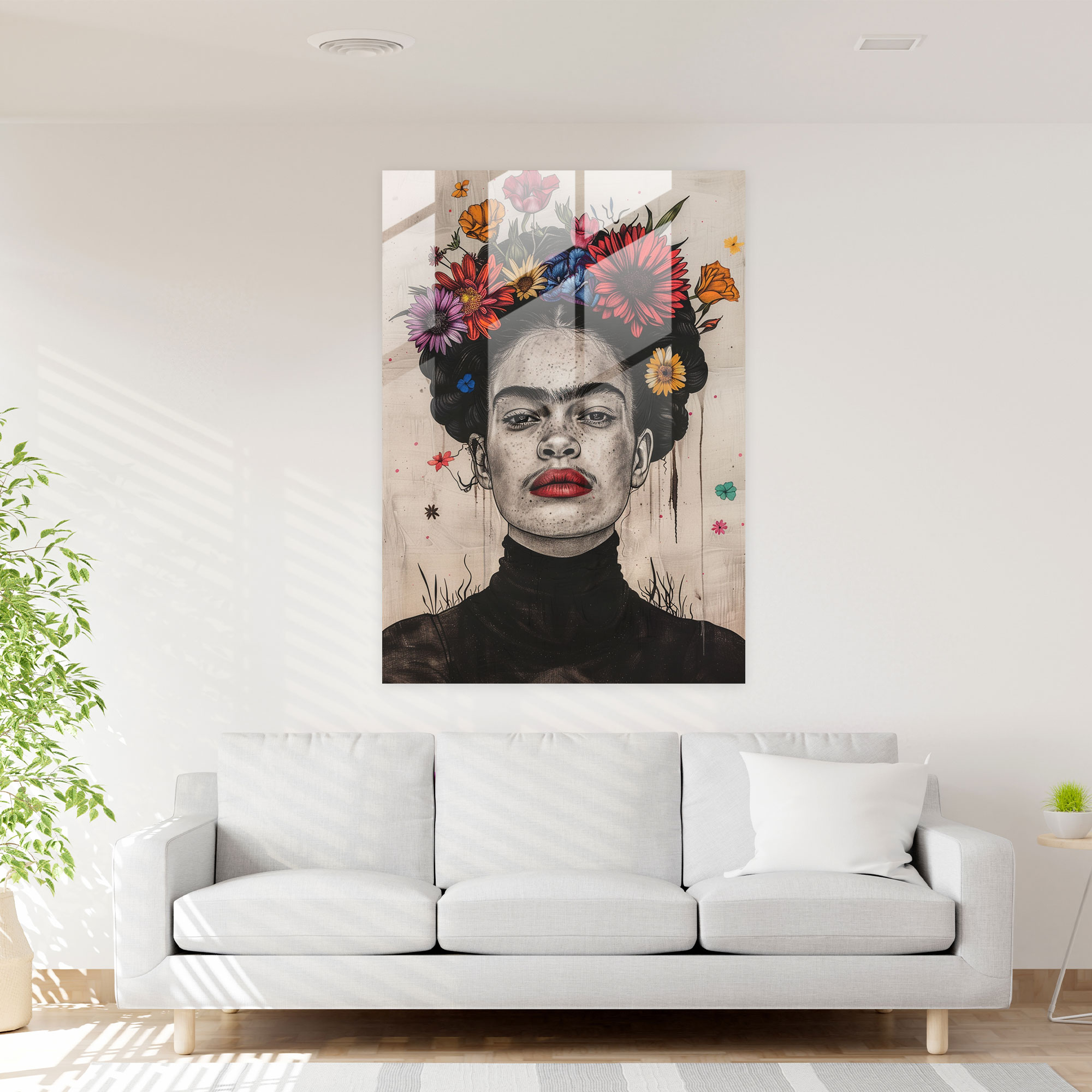 Frida Kahlo Tarzı Cam Tablo - Frida Kahlo Eserleri Ev Dekorasyonu