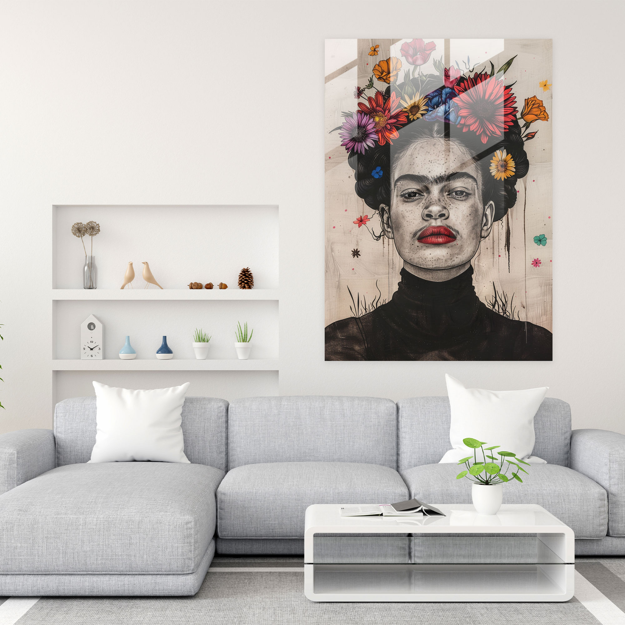 Frida Kahlo Tarzı Cam Tablo - Frida Kahlo Eserleri Ev Dekorasyonu