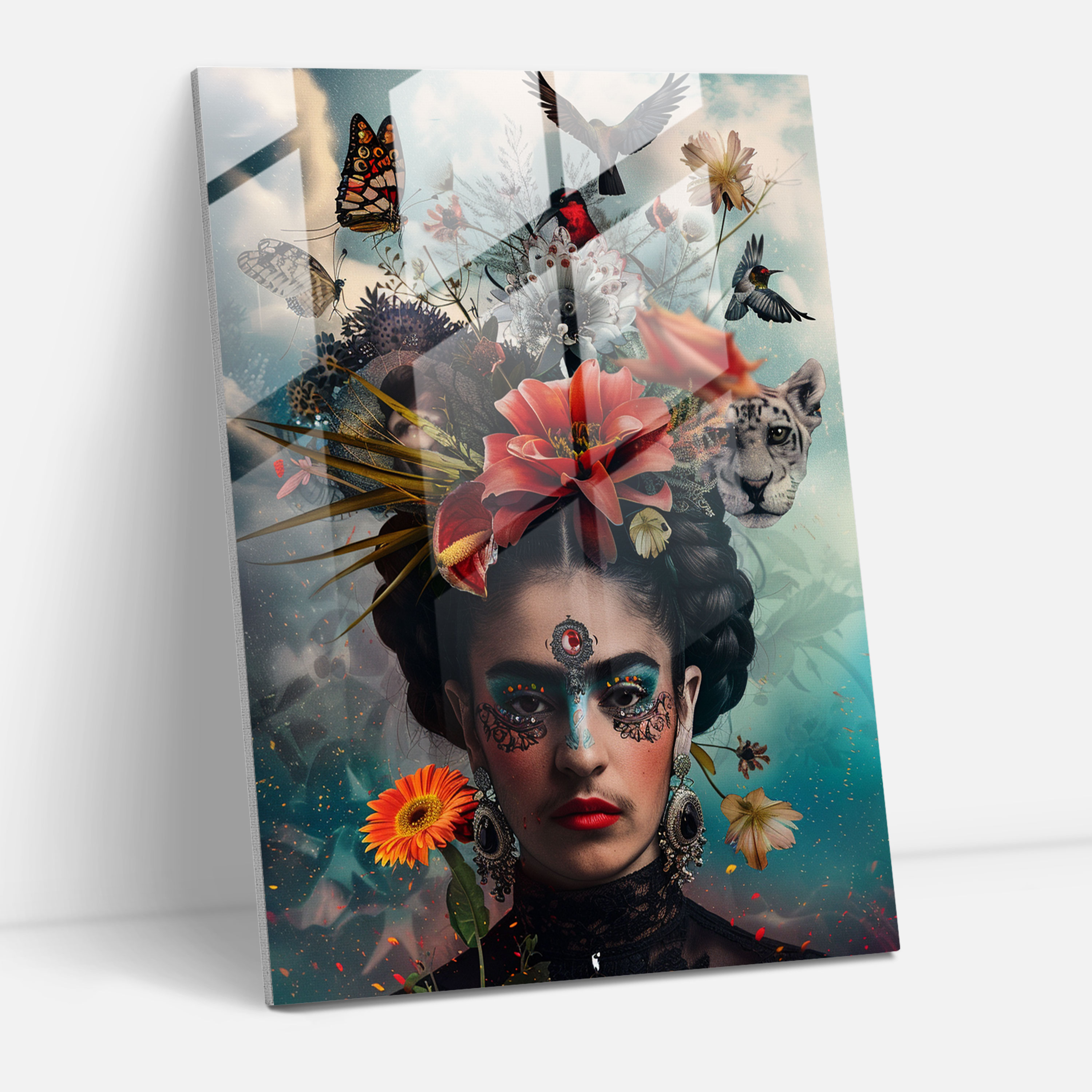 Frida Kahlo Tarzı Cam Duvar Dekoru - Frida Kahlo Eserleri Cam Duvar Dekoru Frida Kahlo Stili Duvar Süslemesi