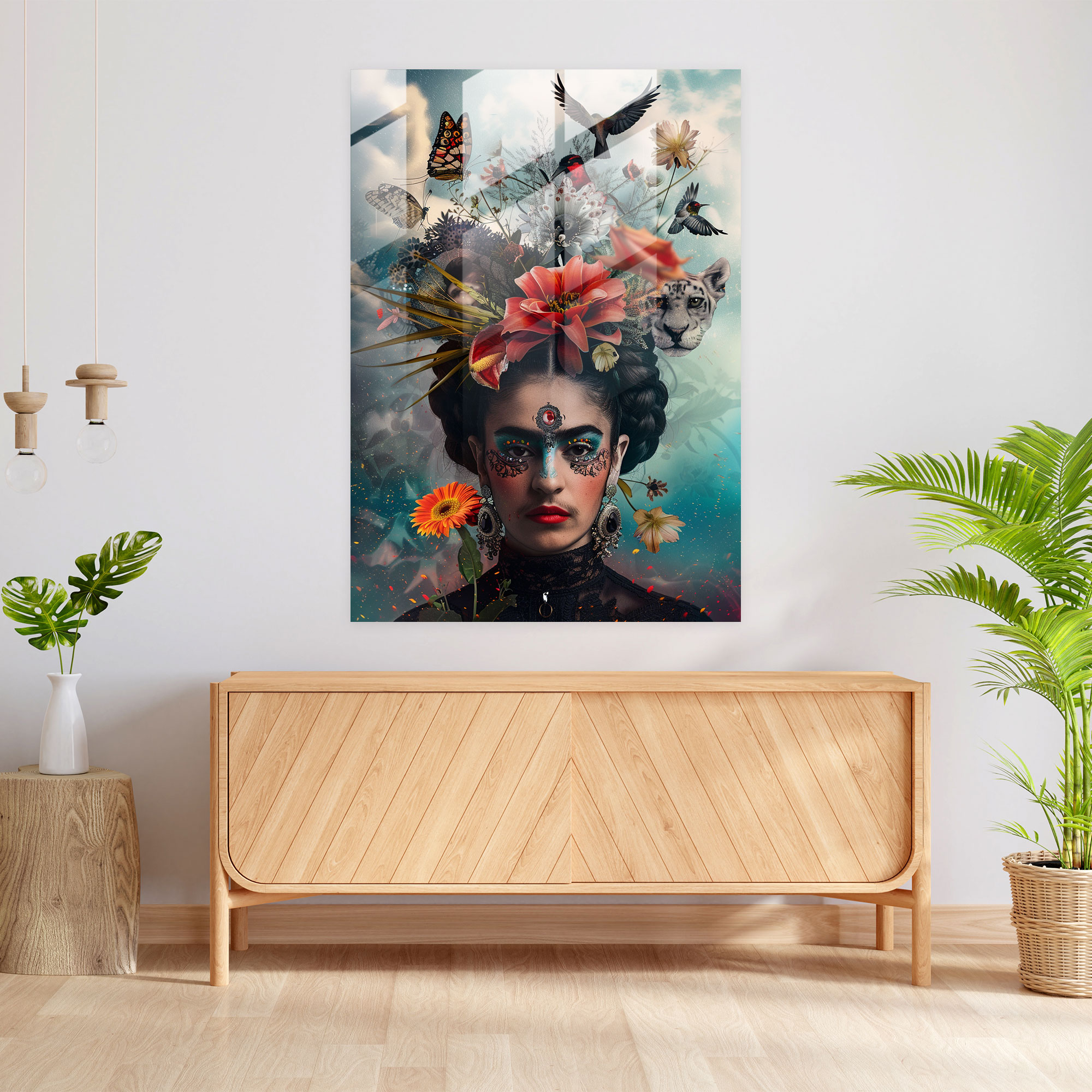 Frida Kahlo Tarzı Cam Duvar Dekoru - Frida Kahlo Eserleri Cam Duvar Dekoru Frida Kahlo Stili Duvar Süslemesi