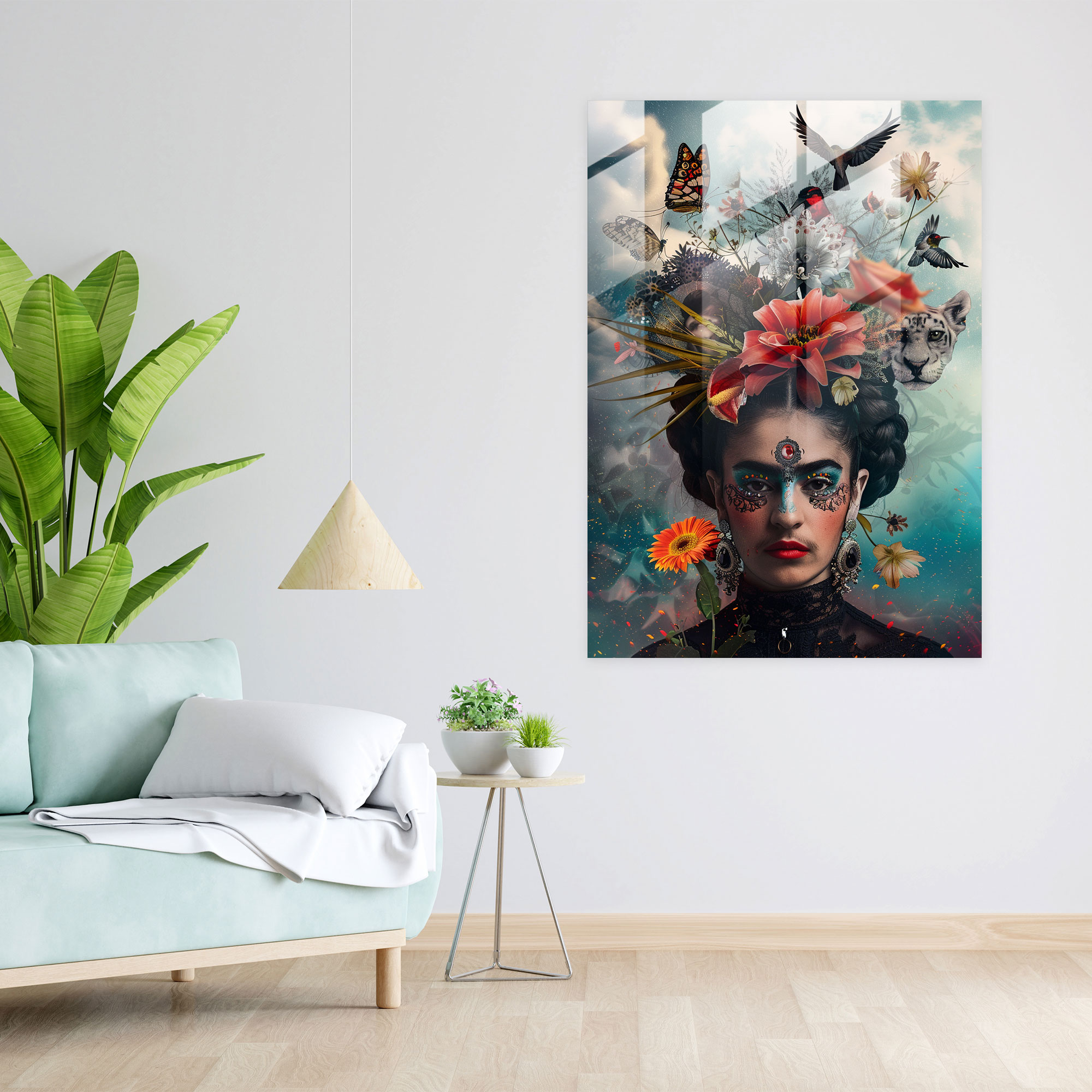 Frida Kahlo Tarzı Cam Duvar Dekoru - Frida Kahlo Eserleri Cam Duvar Dekoru Frida Kahlo Stili Duvar Süslemesi