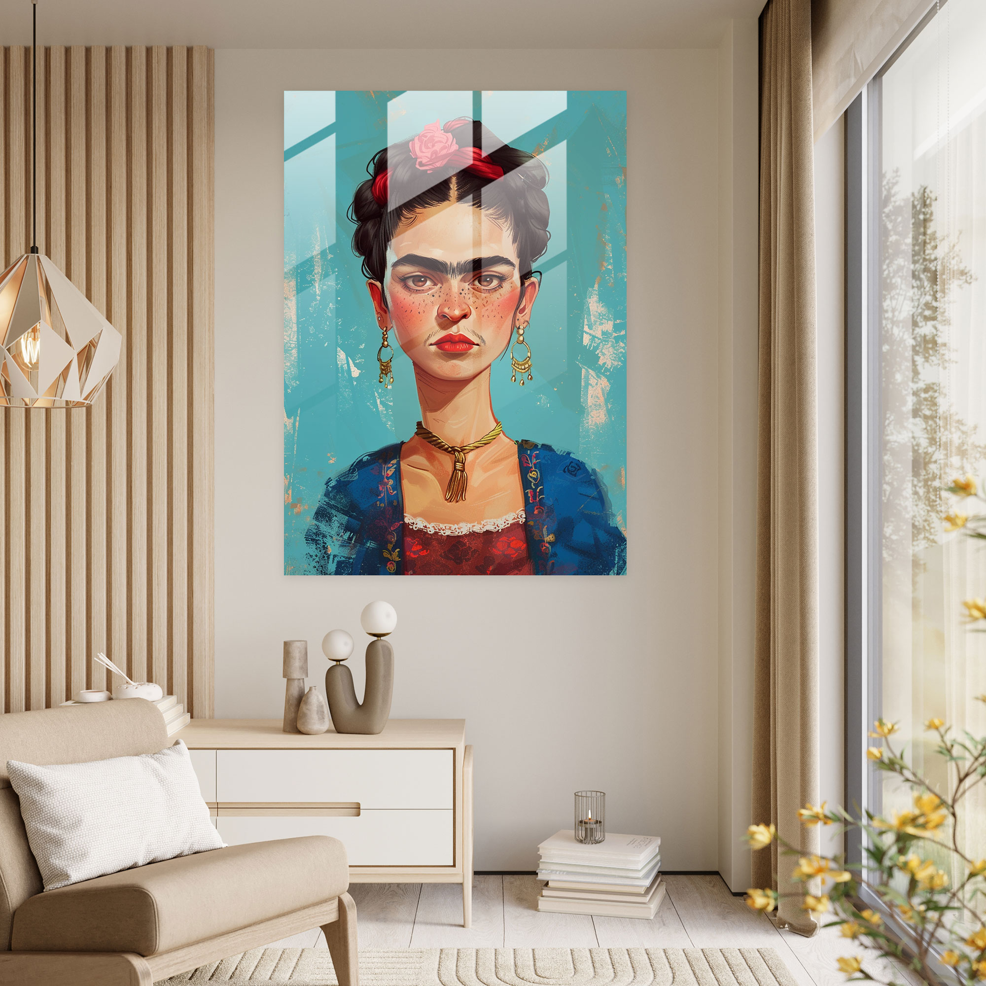 Moderne Glas Kunst im Stil von Frida Kahlo - Frida Kahlo Werke Glasbild Glas Kunst Frida Kahlo Stil