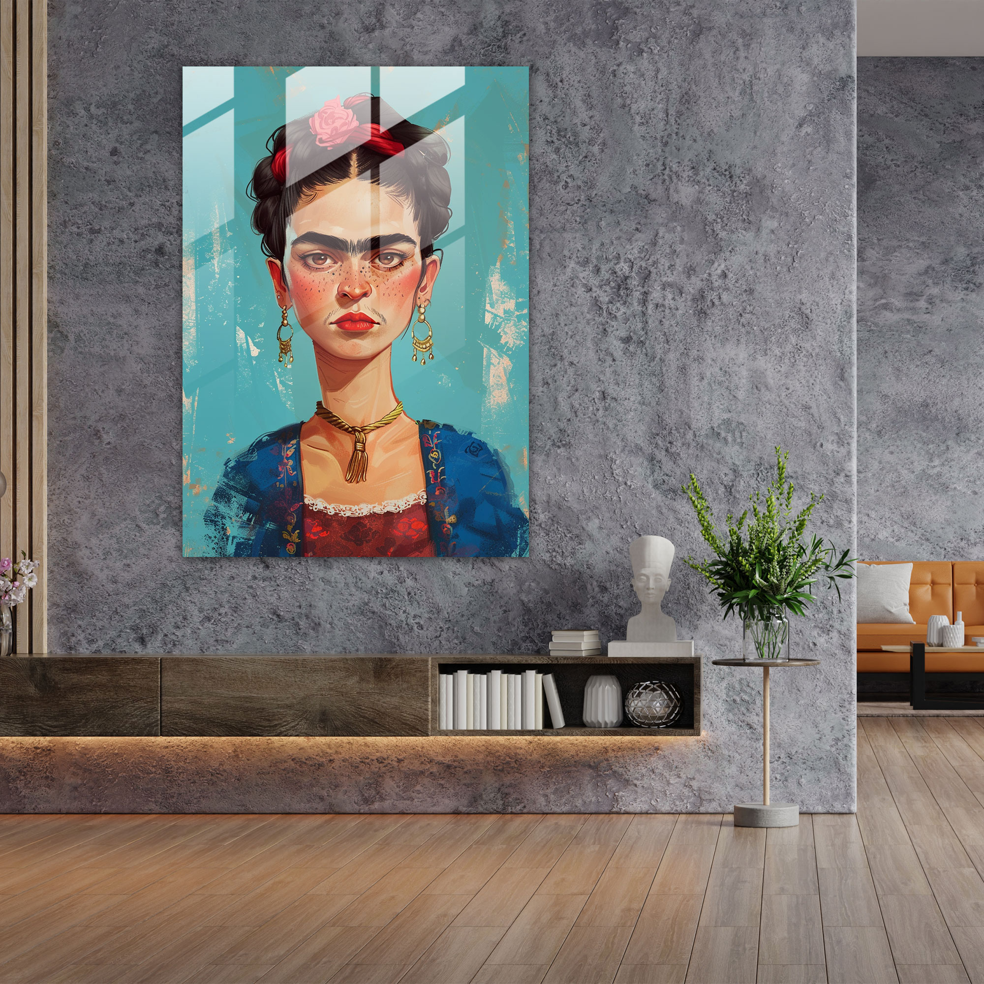 Moderne Glas Kunst im Stil von Frida Kahlo - Frida Kahlo Werke Glasbild Glas Kunst Frida Kahlo Stil