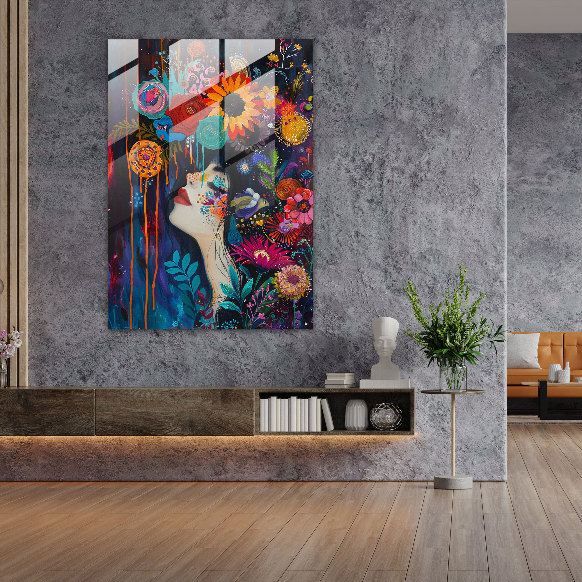 Frida Kahlo Tarzı Duvar Dekorasyonu - Modern Sanat Cam Tablo