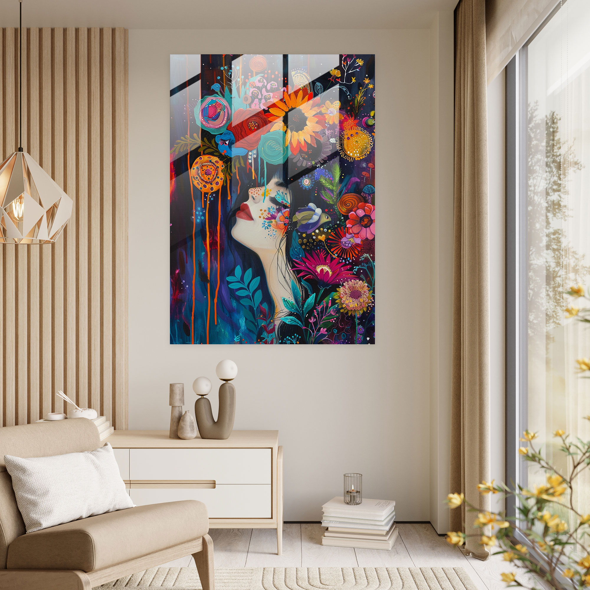 Frida Kahlo Tarzı Duvar Dekorasyonu - Modern Sanat Cam Tablo