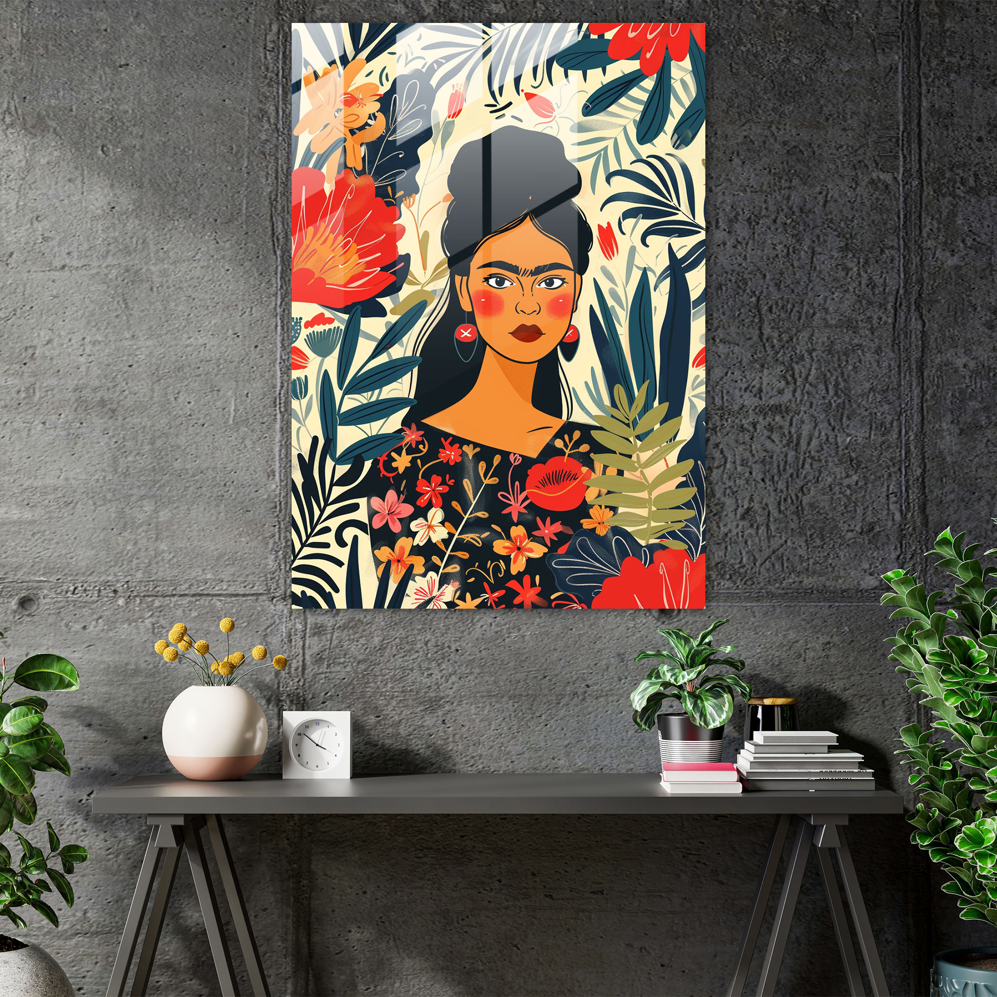 Frida Kahlo Stil Cam Duvar Sanatı - Frida Kahlo Eserleri Cam Duvar Sanatı Frida Kahlo Tarzı Ev Dekorasyonu