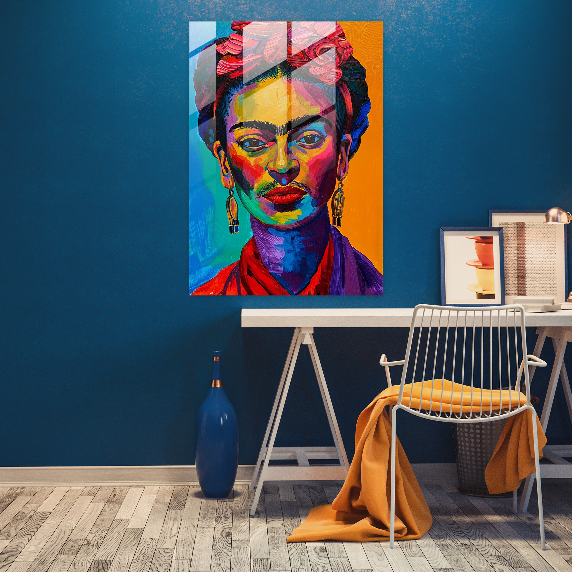 Frida Kahlo Tarzı Cam Tablo - Frida Kahlo Eserleri Ev Dekorasyonu Modern Sanat