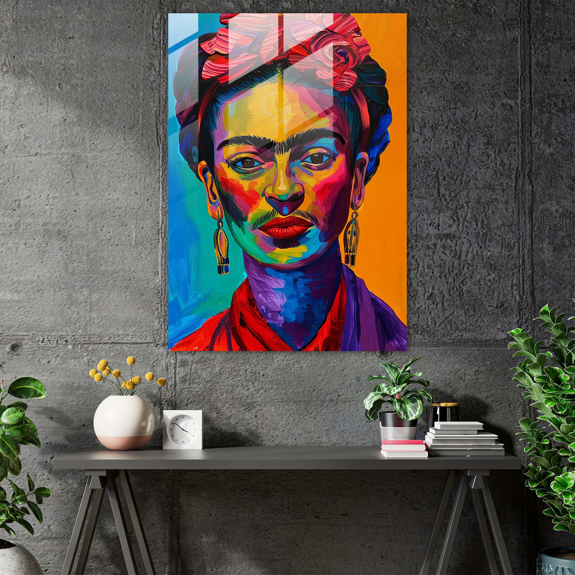 Frida Kahlo Tarzı Cam Tablo - Frida Kahlo Eserleri Ev Dekorasyonu Modern Sanat