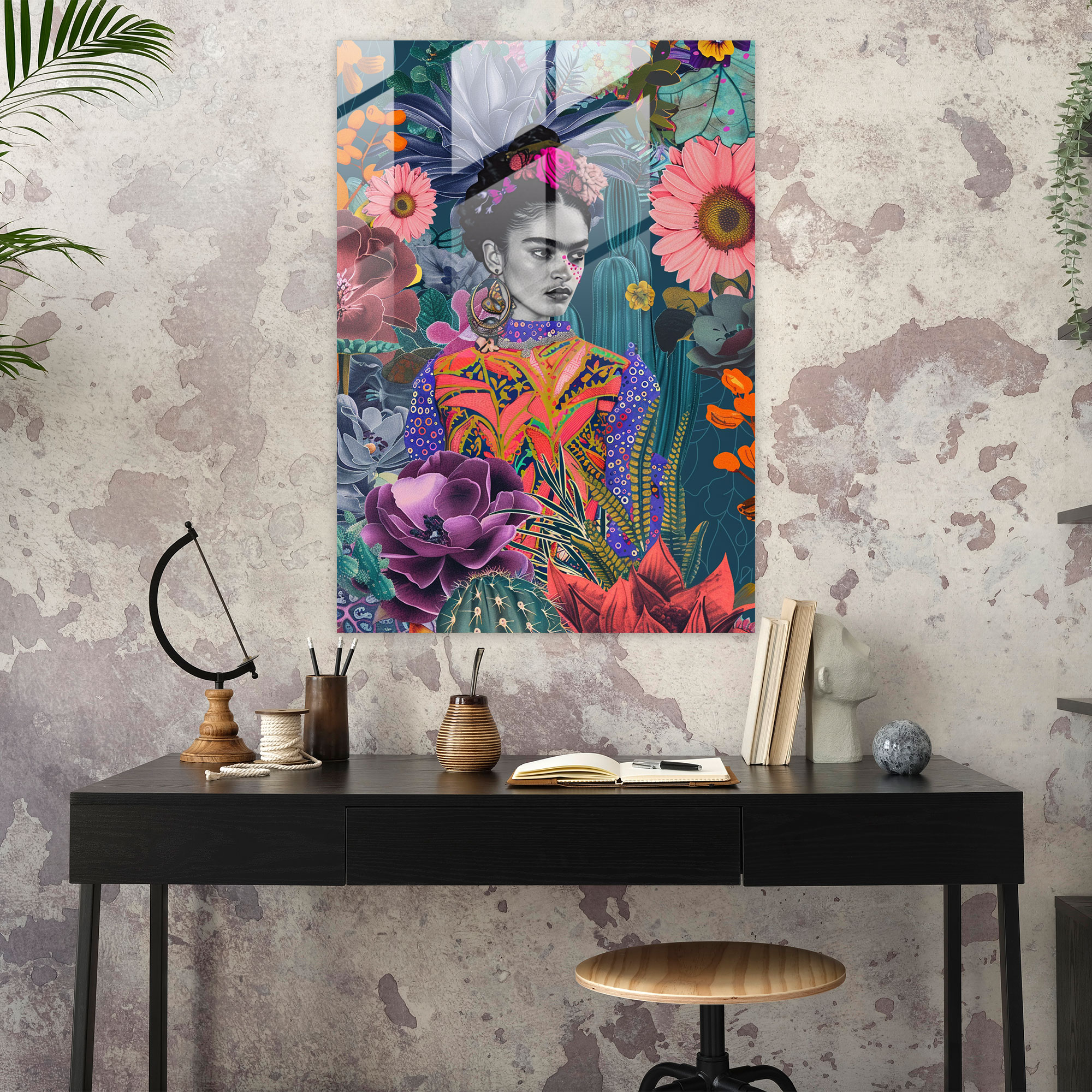 Frida Kahlo Tarzı Cam Duvar Sanatı - Frida Kahlo Eserleri Modern Sanat Cam Duvar Sanatı