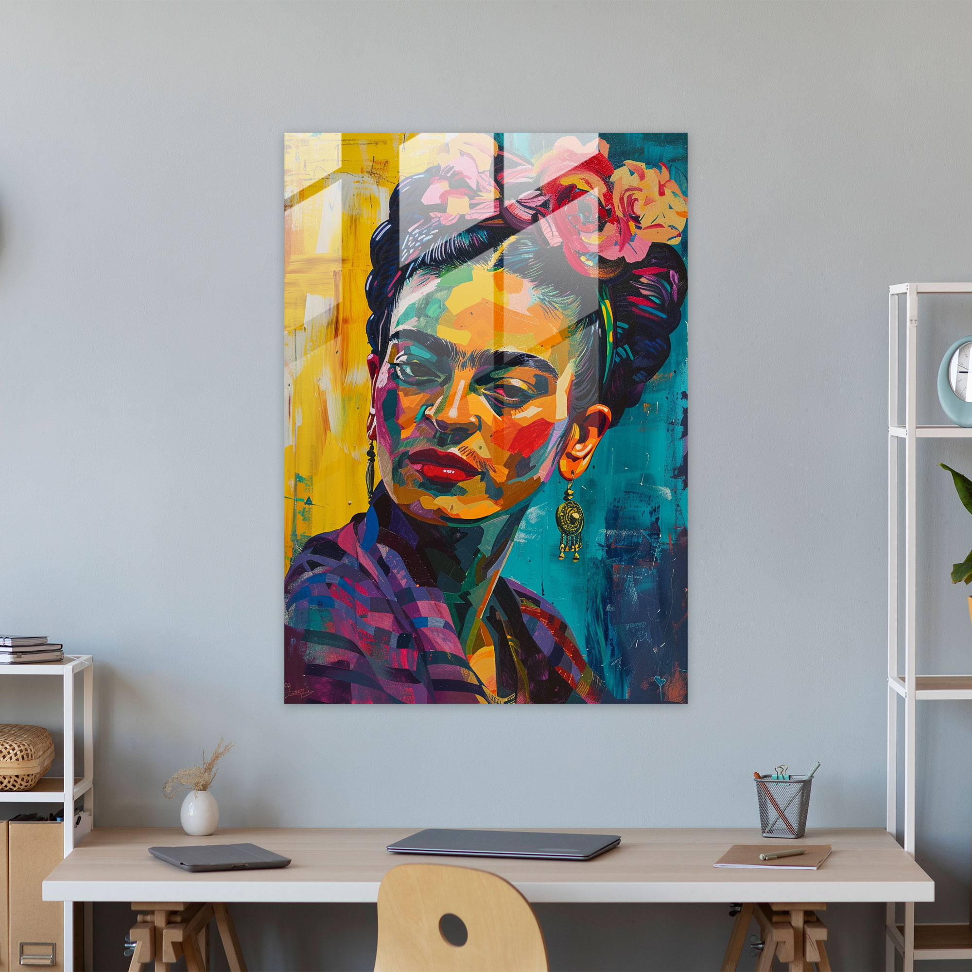 Frida Kahlo Tarzı Cam Tablo - Frida Kahlo Eserleri Duvar Dekorasyonu Modern Sanat