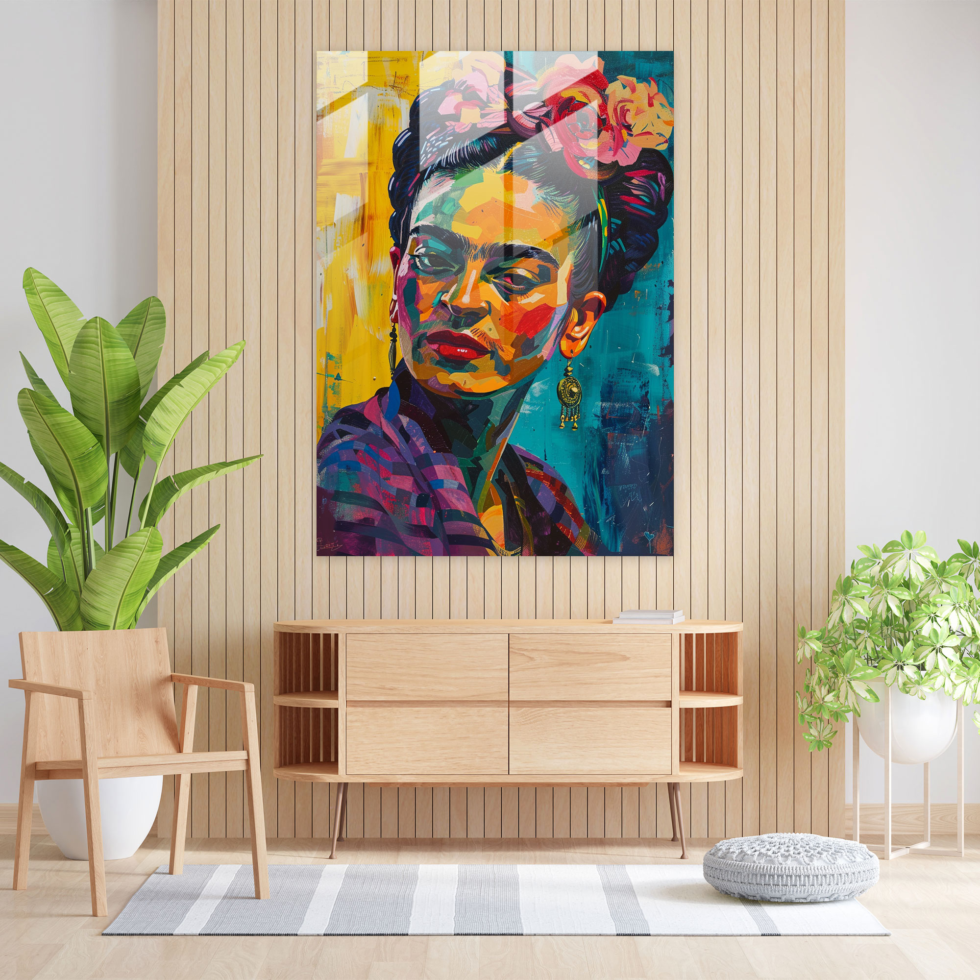 Frida Kahlo Tarzı Cam Tablo - Frida Kahlo Eserleri Duvar Dekorasyonu Modern Sanat