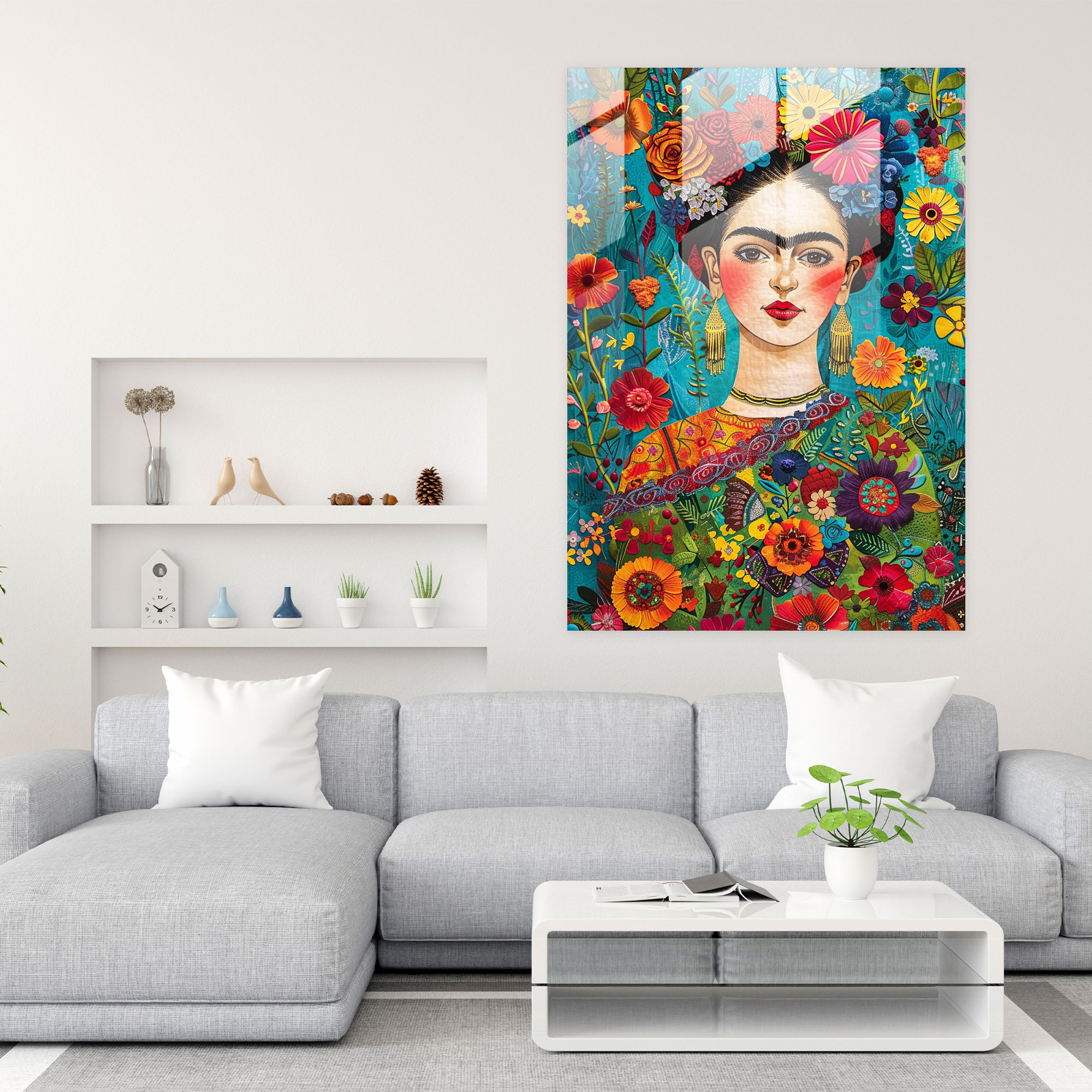 Frida Kahlo Tarzı Cam Tablo - Frida Kahlo Eserleri Modern Sanat Cam Sanatı