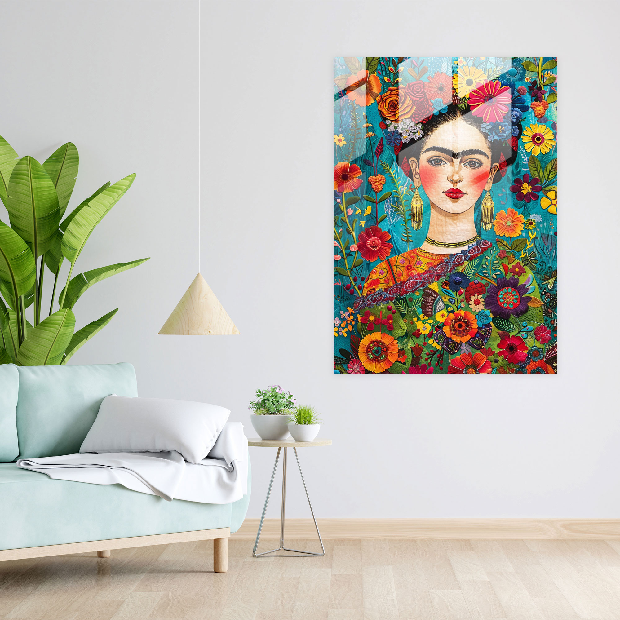 Frida Kahlo Tarzı Cam Tablo - Frida Kahlo Eserleri Modern Sanat Cam Sanatı