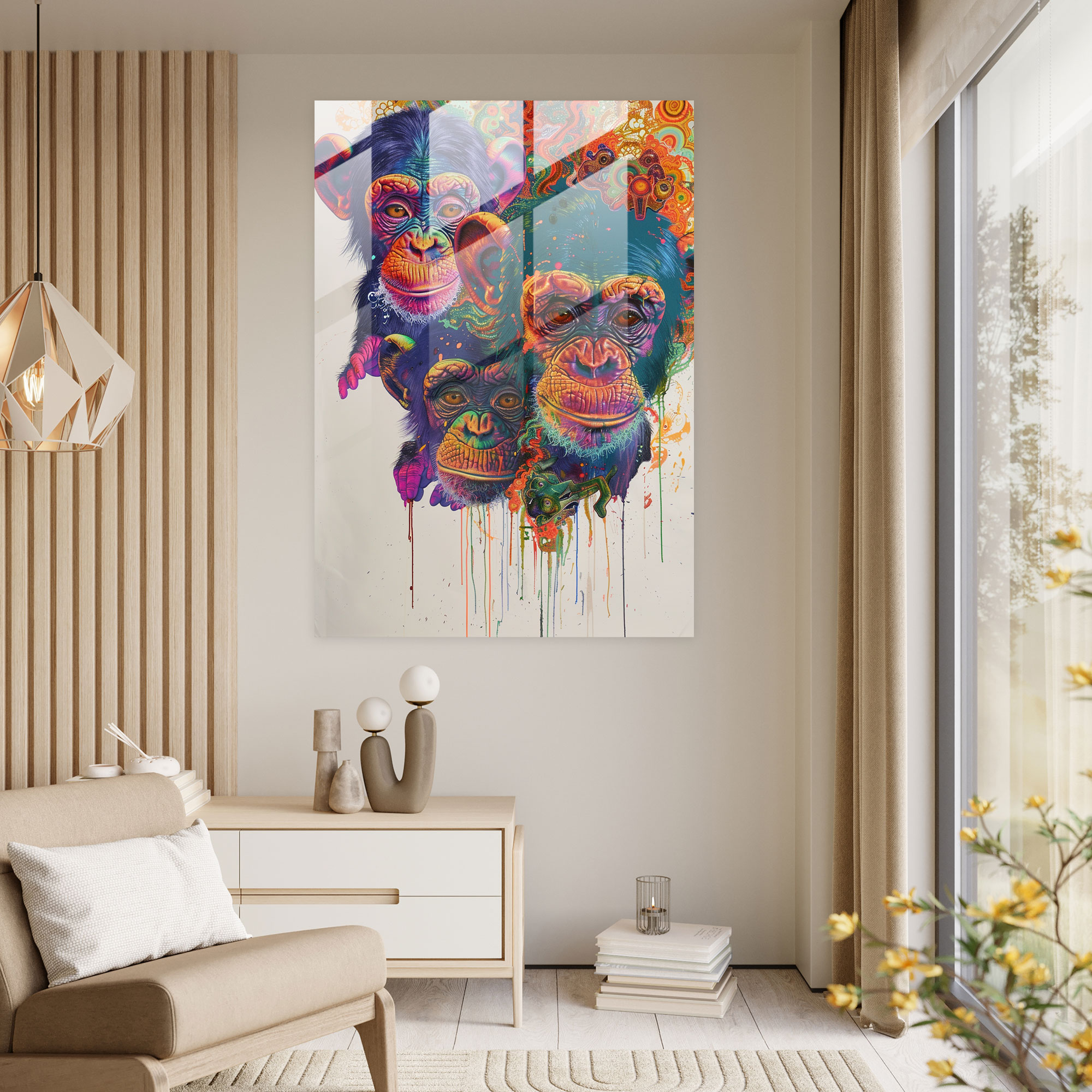 Frida Kahlo Stil Wanddekoration - Glasbild Leinwandbild Helle Farben Surreale Träume