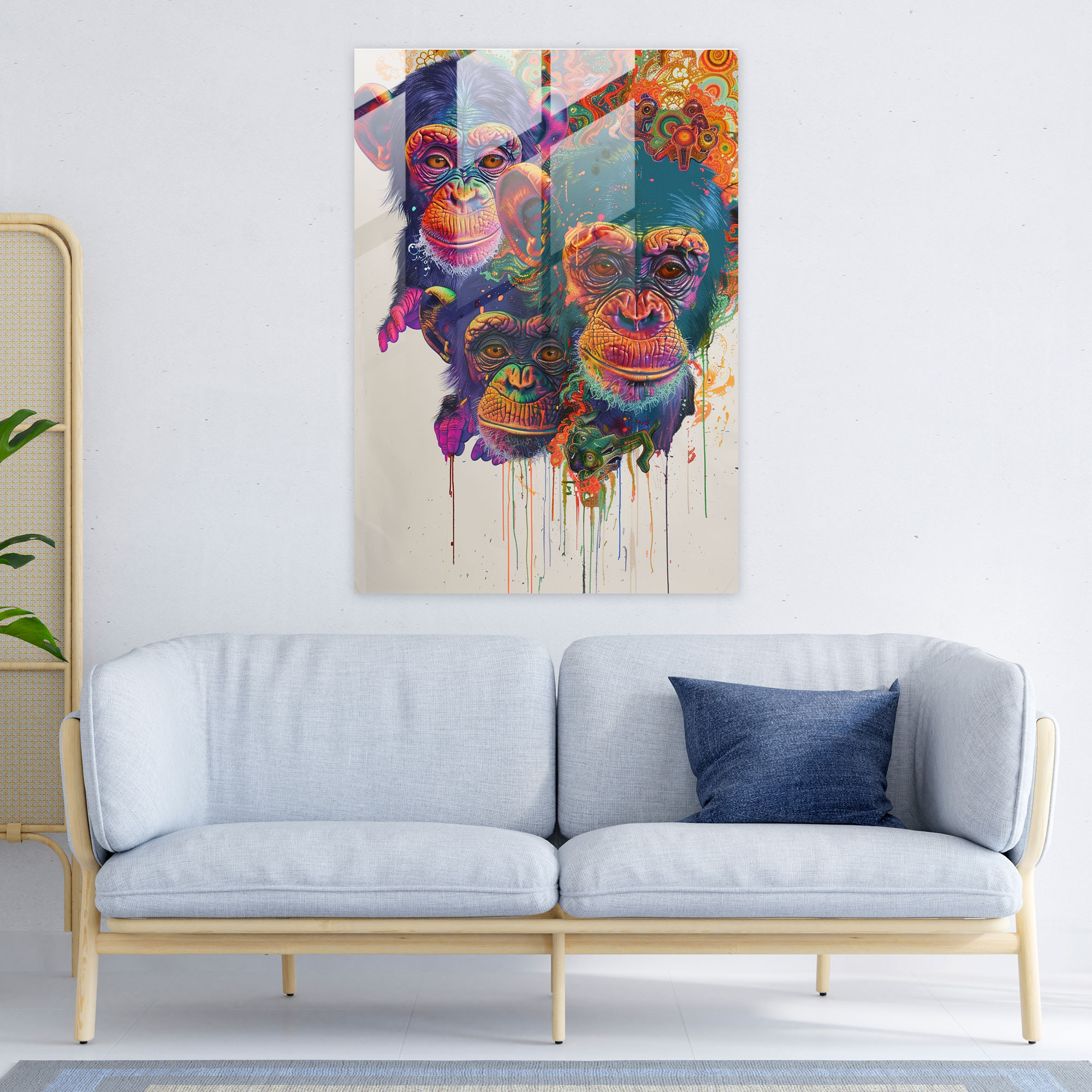 Frida Kahlo Stil Wanddekoration - Glasbild Leinwandbild Helle Farben Surreale Träume