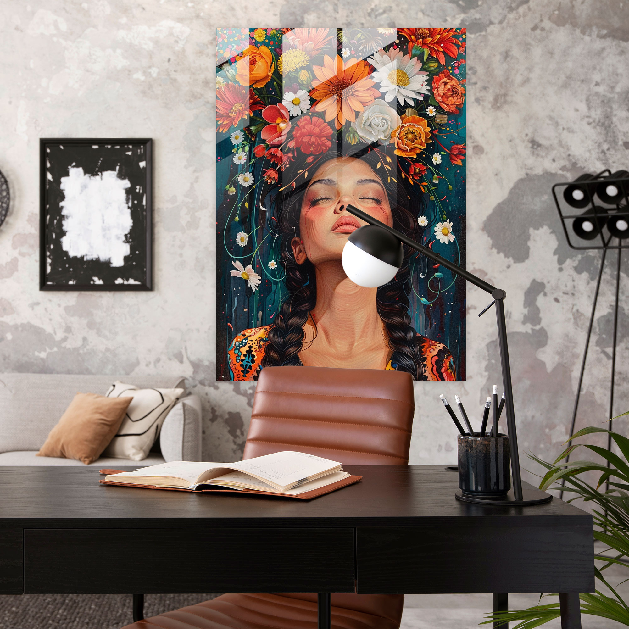 Frida Kahlo Stilinde Cam Tablo Sanatı - Frida Kahlo Eserleri Büyülü Gerçeklik Cam Tablo Sanatı