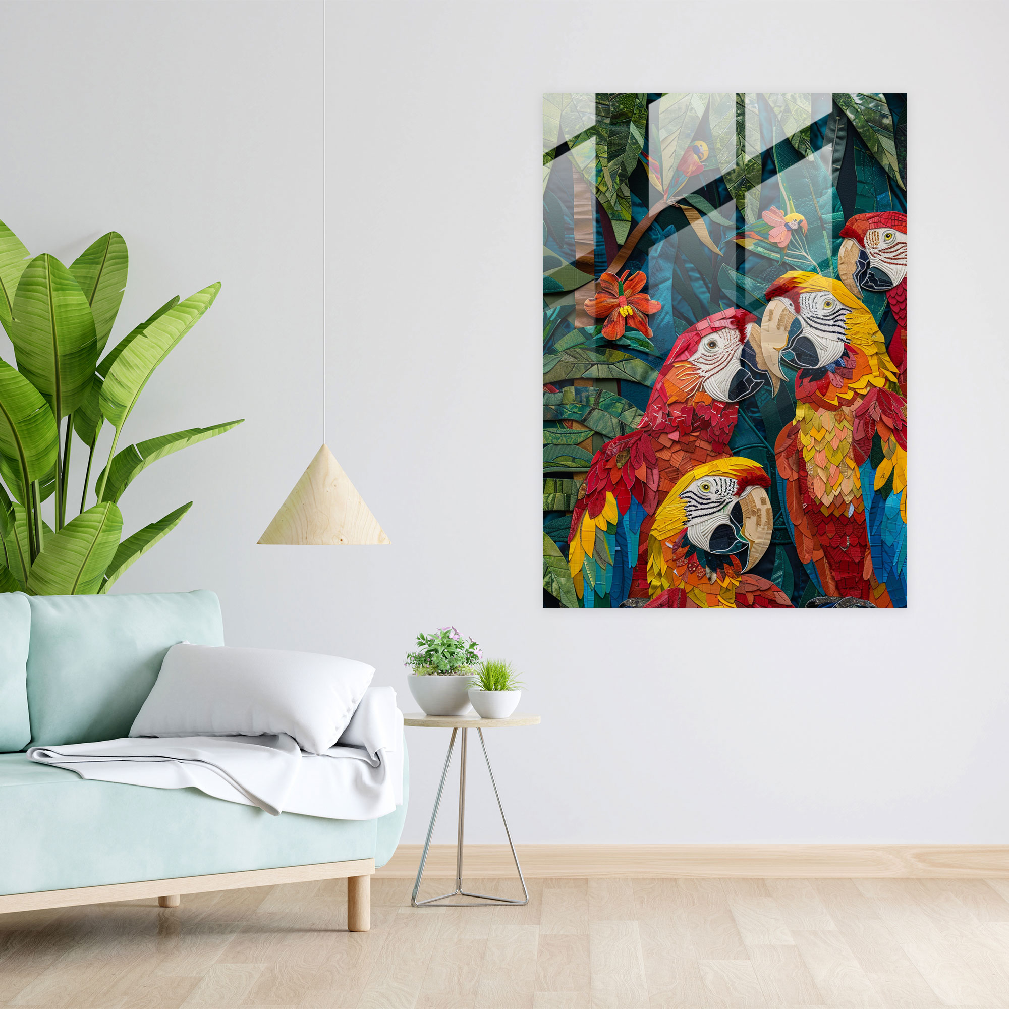 Frida Kahlo Tarzı Modern Sanat - Jungle Arka Planlı Cam Tablo Canlı Renkler