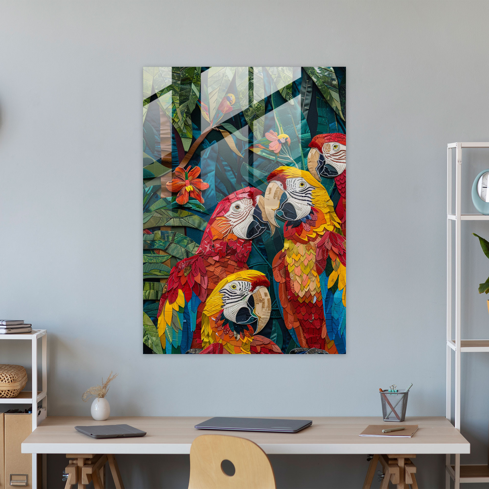 Frida Kahlo Tarzı Modern Sanat - Jungle Arka Planlı Cam Tablo Canlı Renkler