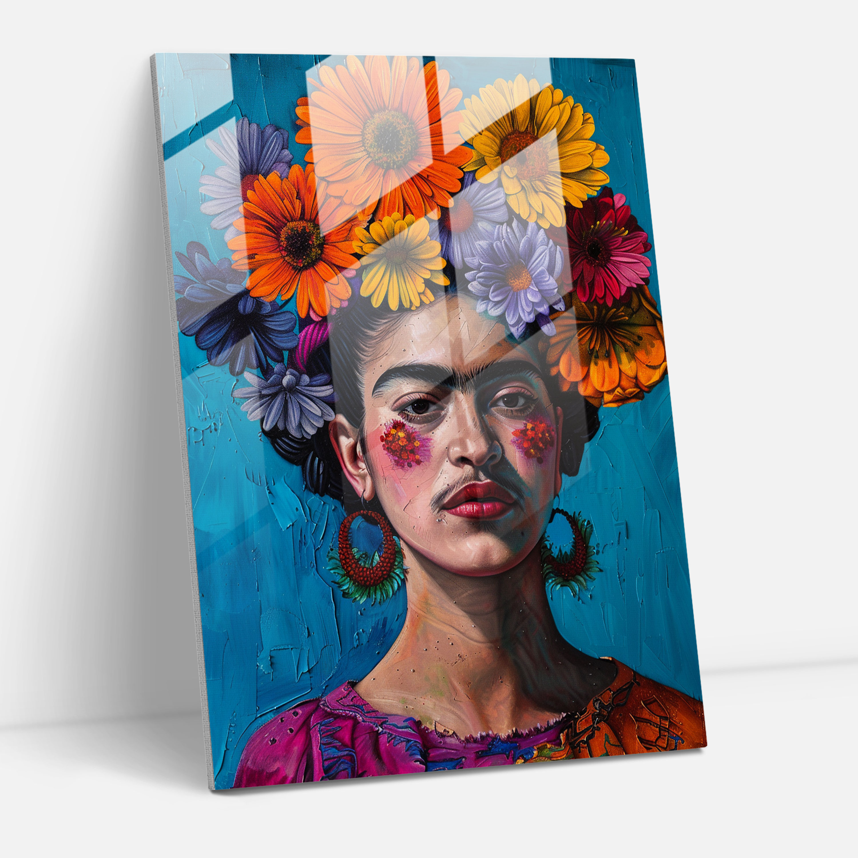 Frida Kahlo Tarzı Cam Tablo - Frida Kahlo Eserleri Ev Dekorasyonu Modern Sanat