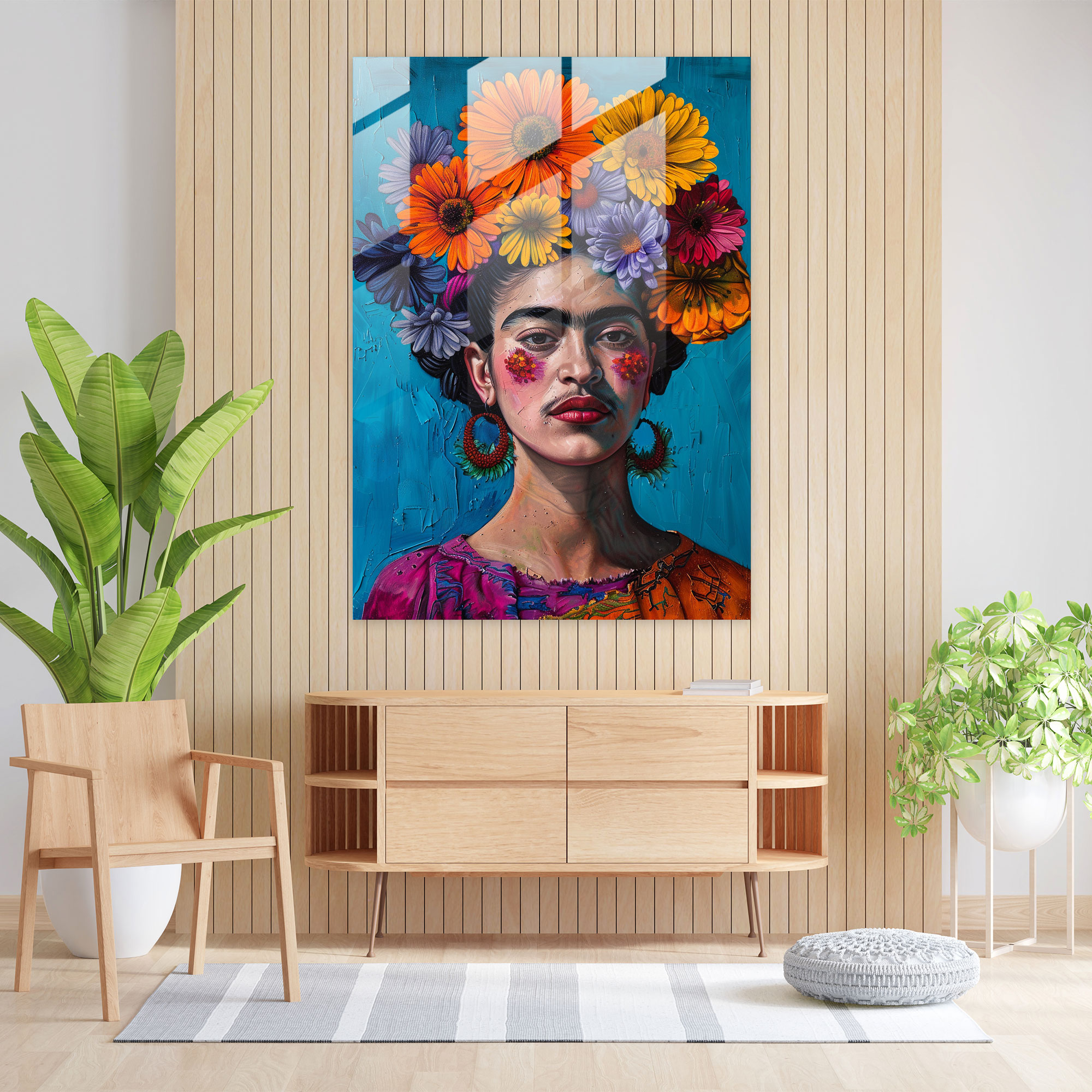 Frida Kahlo Tarzı Cam Tablo - Frida Kahlo Eserleri Ev Dekorasyonu Modern Sanat