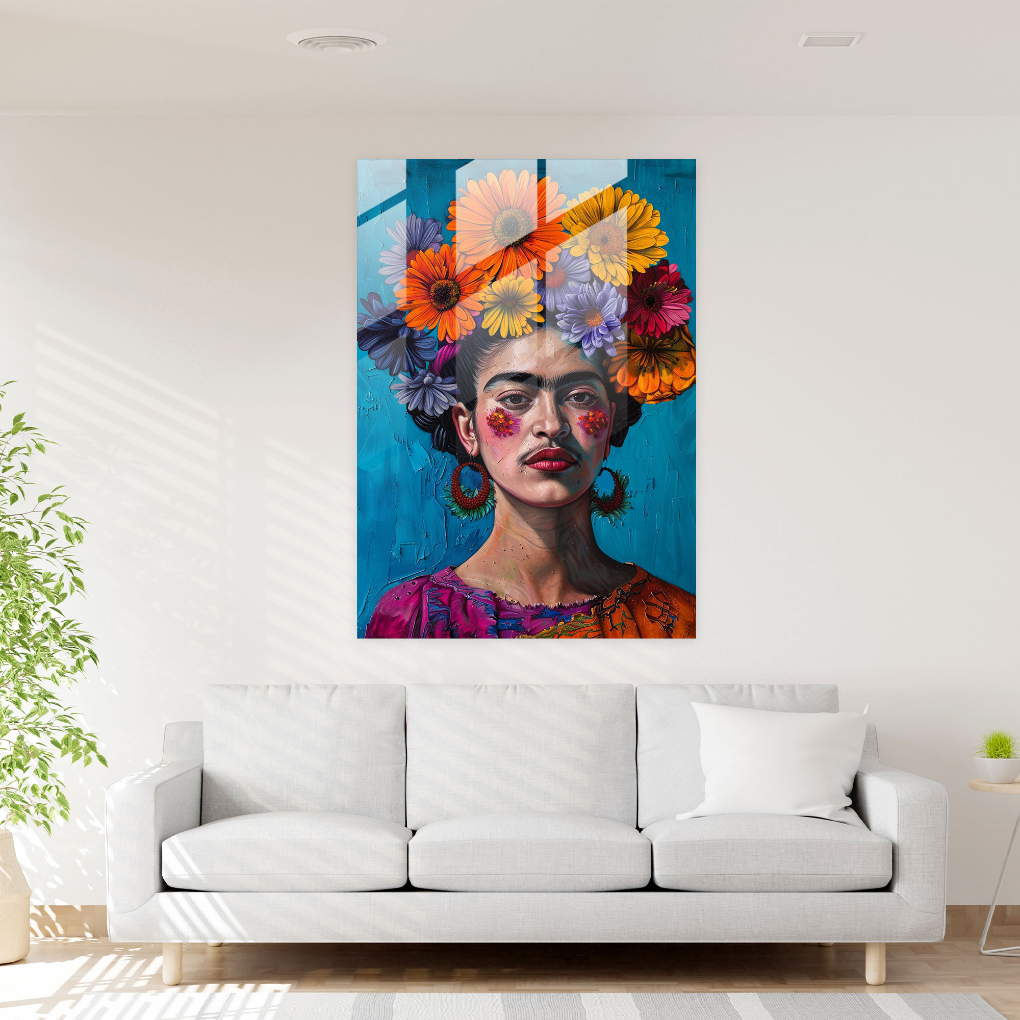 Frida Kahlo Tarzı Cam Tablo - Frida Kahlo Eserleri Ev Dekorasyonu Modern Sanat