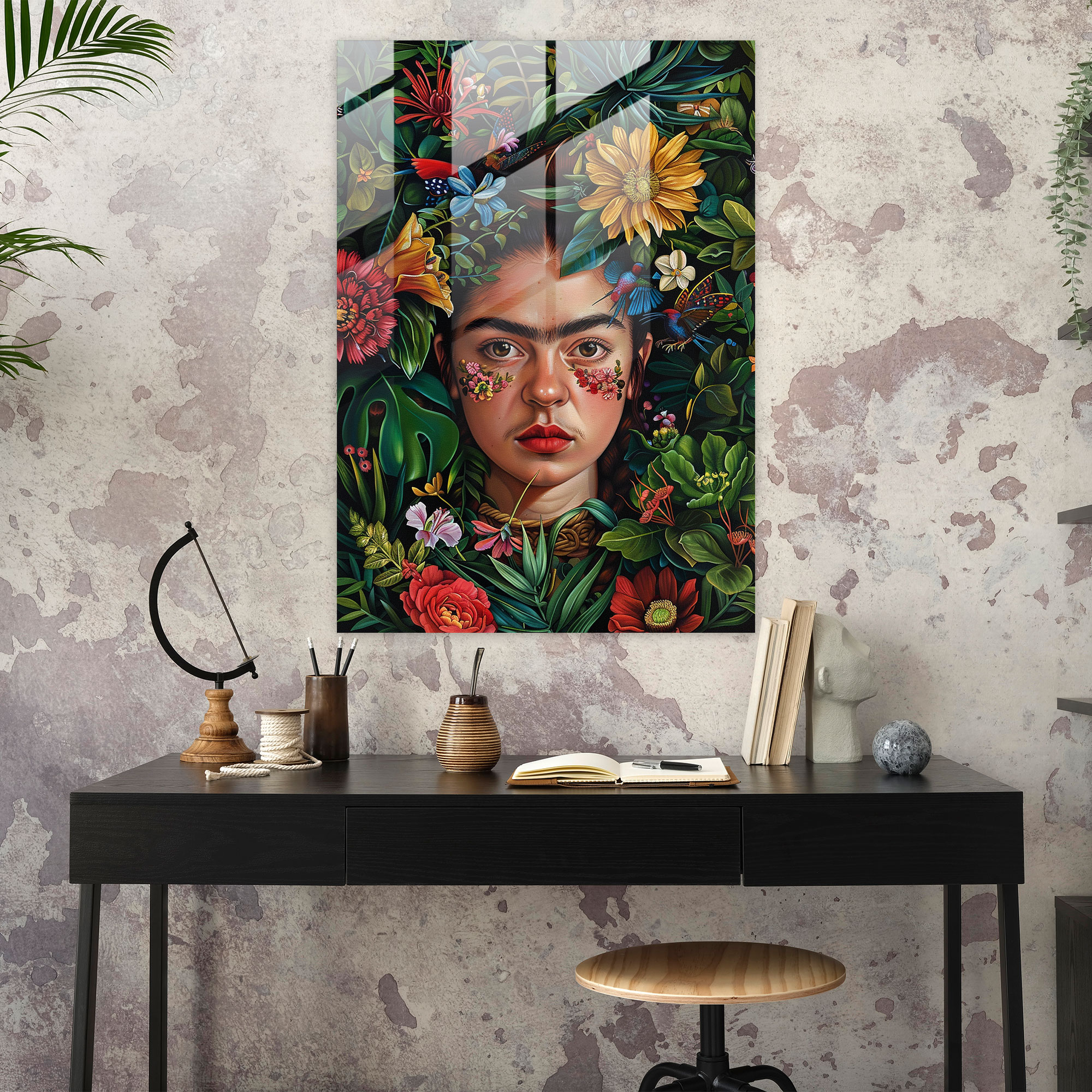 Frida Kahlo Stil Wanddekoration - Leinwandbild Glasbild Moderne Kunst