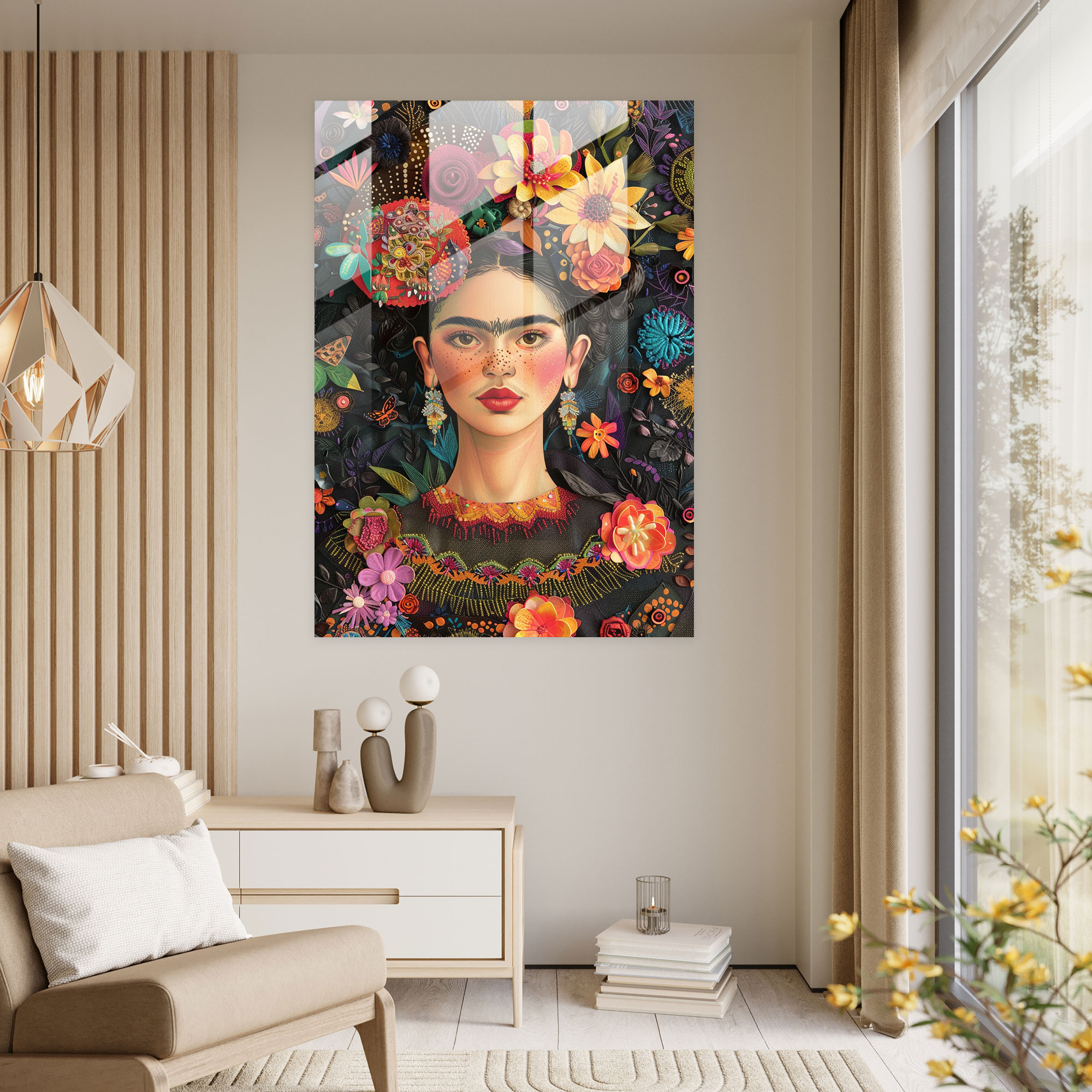 Frida Kahlo Tarzı Cam Duvar Sanatı - Frida Kahlo Eserleri Cam Duvar Sanatı Ev Dekorasyonu