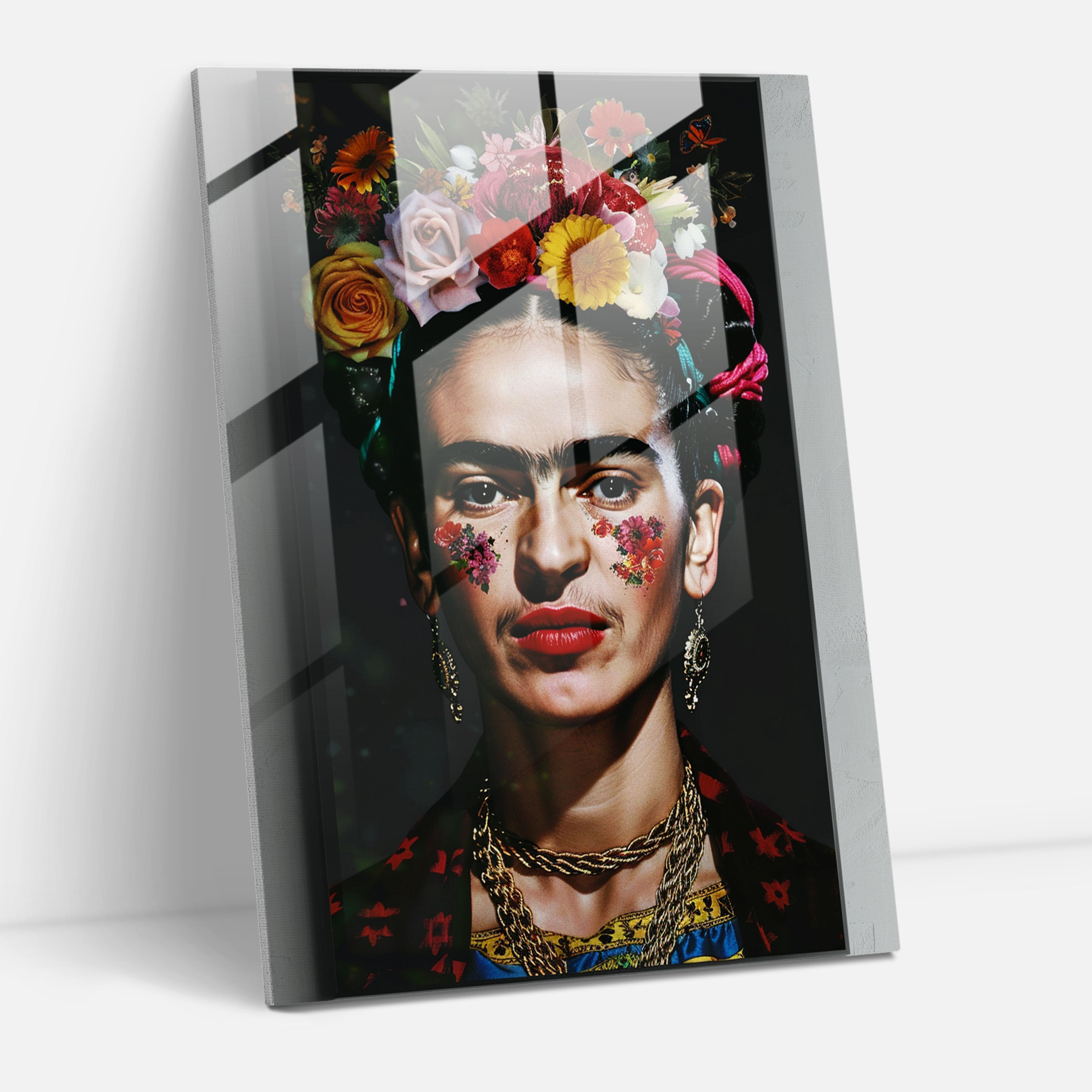 Frida Kahlo Tarzı Cam Tablo - Frida Kahlo Eserleri Cam Sanatı Duvar Dekorasyonu Ev Dekorasyonu