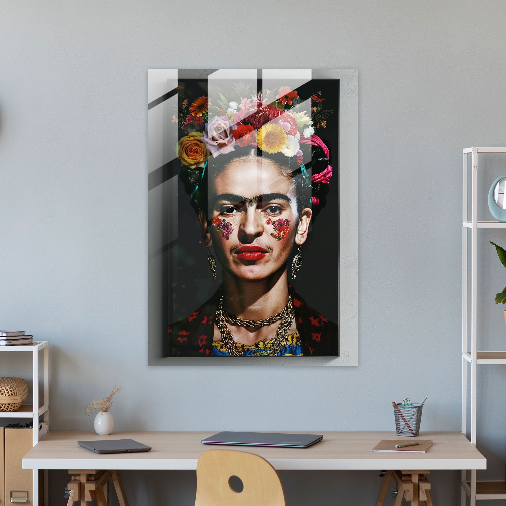 Frida Kahlo Tarzı Cam Tablo - Frida Kahlo Eserleri Cam Sanatı Duvar Dekorasyonu Ev Dekorasyonu