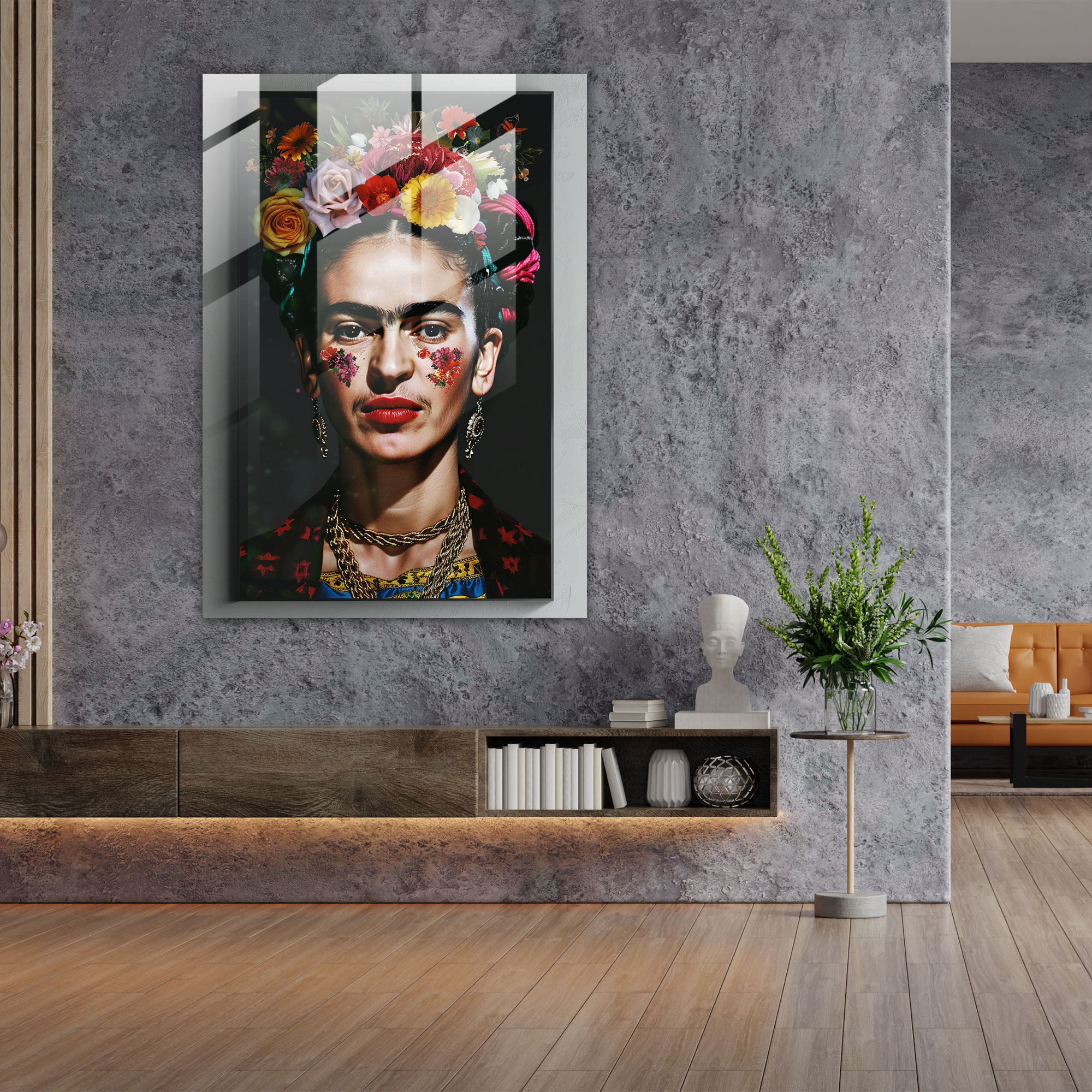 Frida Kahlo Tarzı Cam Tablo - Frida Kahlo Eserleri Cam Sanatı Duvar Dekorasyonu Ev Dekorasyonu