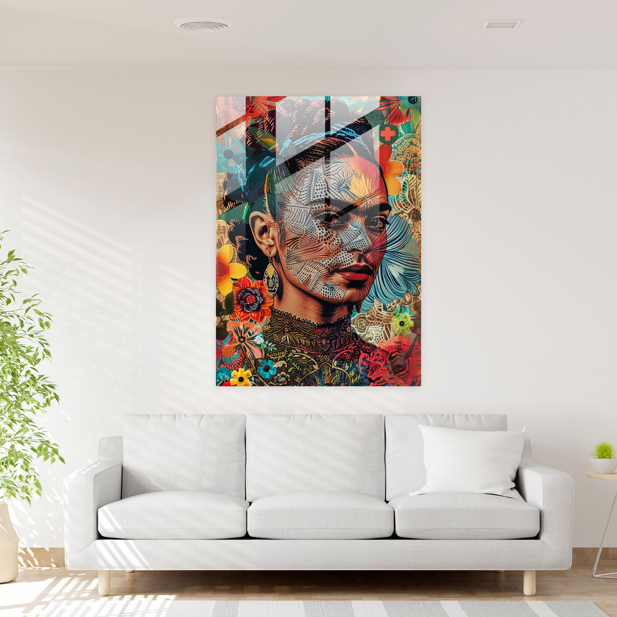 Frida Kahlo Tarzı Cam Tablo - Frida Kahlo Eserleri Cam Duvar Sanatı Duvar Dekorasyonu