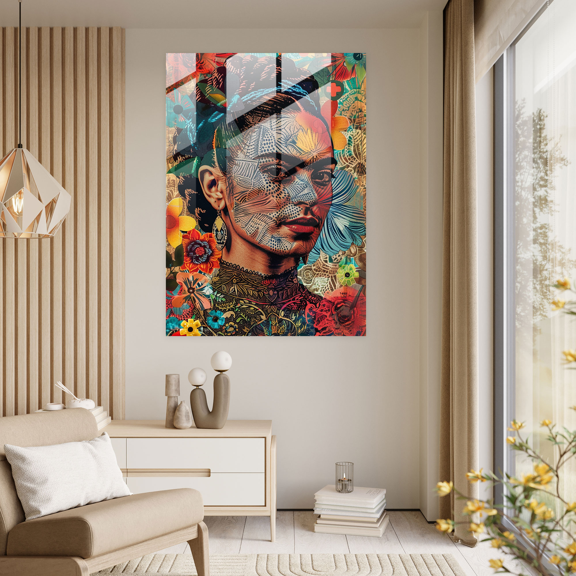 Frida Kahlo Tarzı Cam Tablo - Frida Kahlo Eserleri Cam Duvar Sanatı Duvar Dekorasyonu