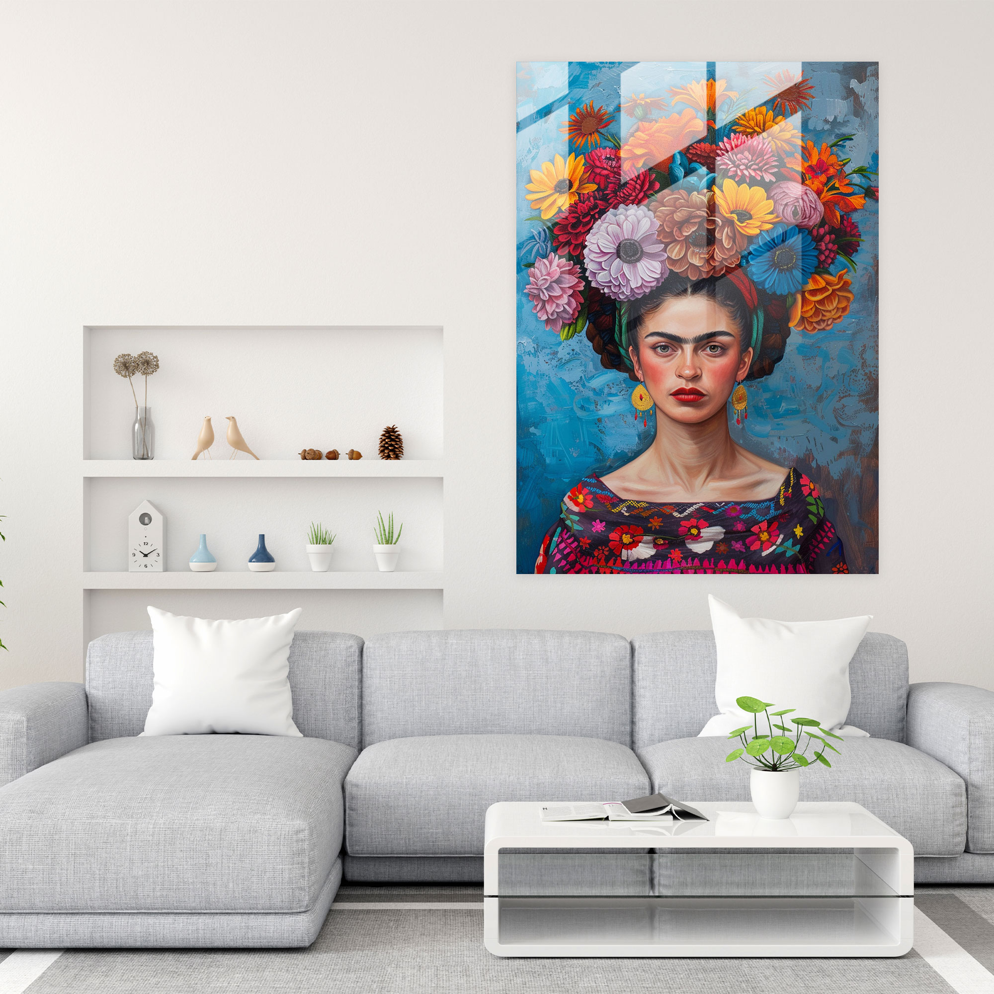 Frida Kahlo Tarzı Cam Tablo - Frida Kahlo Eserleri Duvar Dekorasyonu Modern Sanat