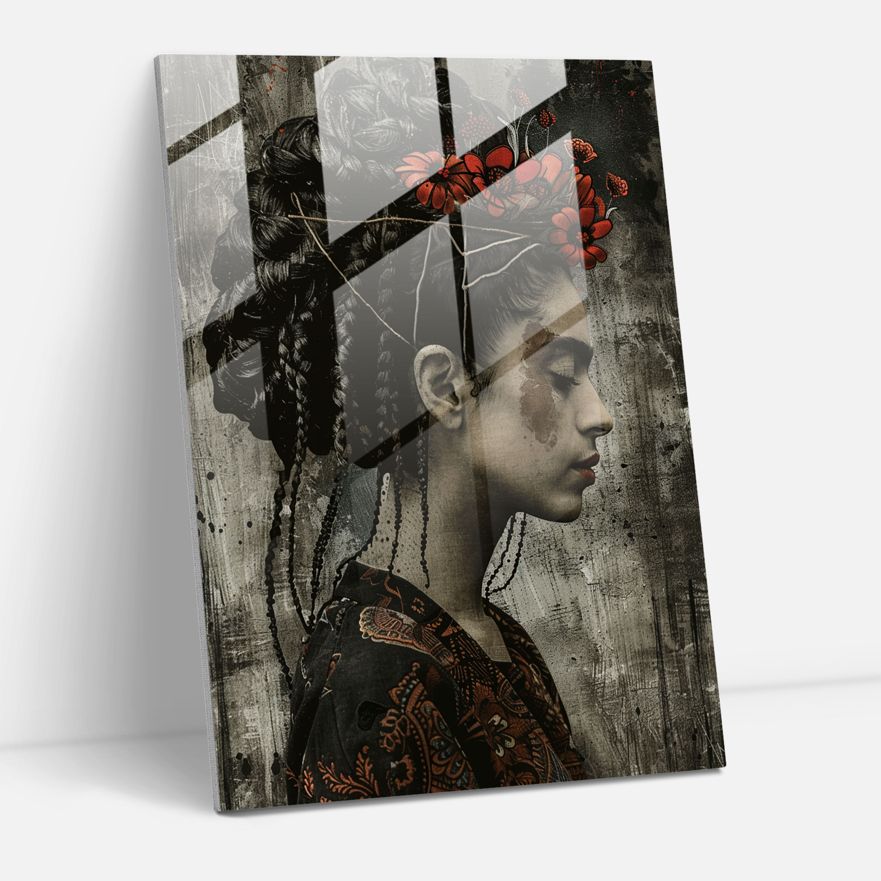 Frida Kahlo Tarzı Cam Tablo Sanatı - Frida Kahlo Eserleri Modern Sanat Cam Tablo