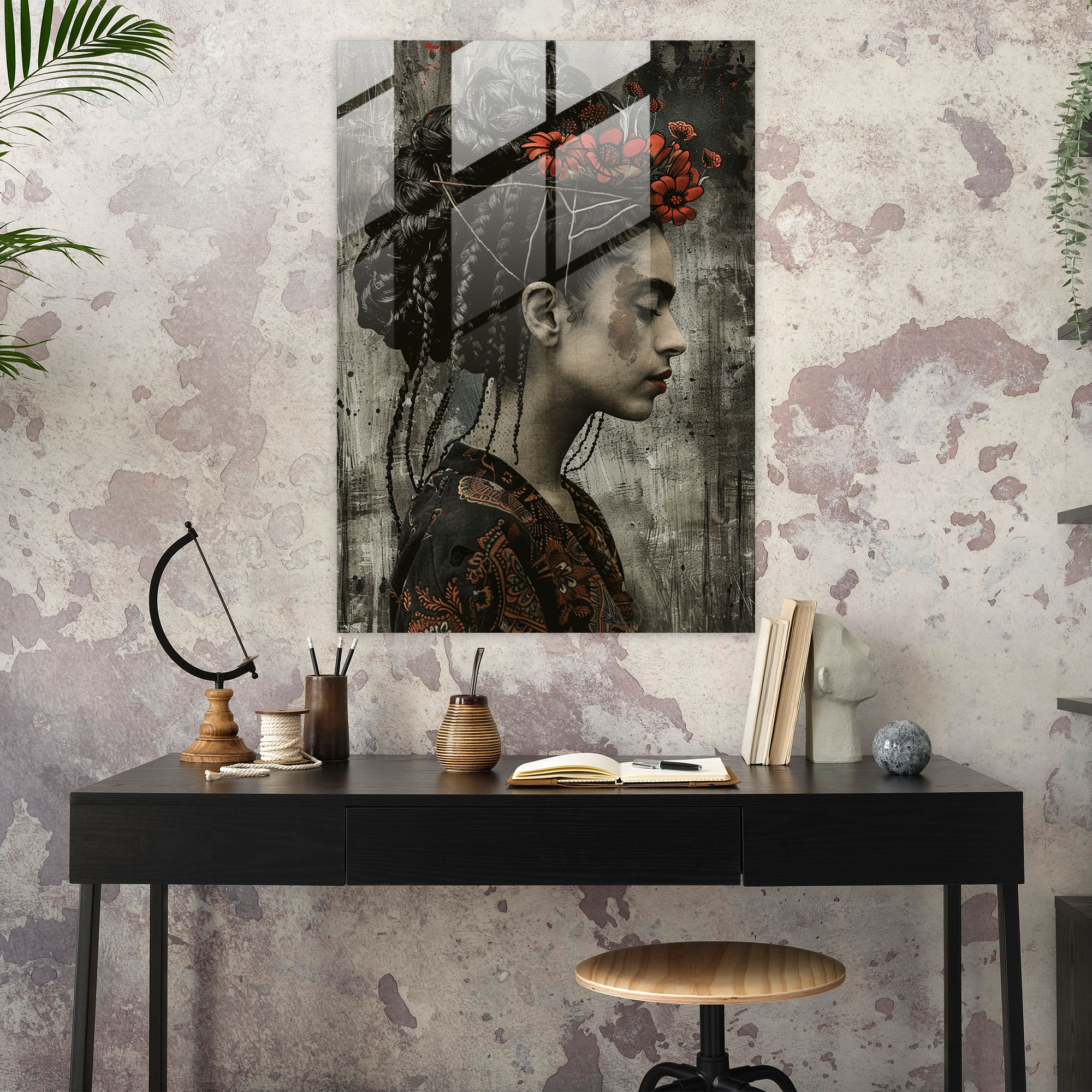 Frida Kahlo Tarzı Cam Tablo Sanatı - Frida Kahlo Eserleri Modern Sanat Cam Tablo